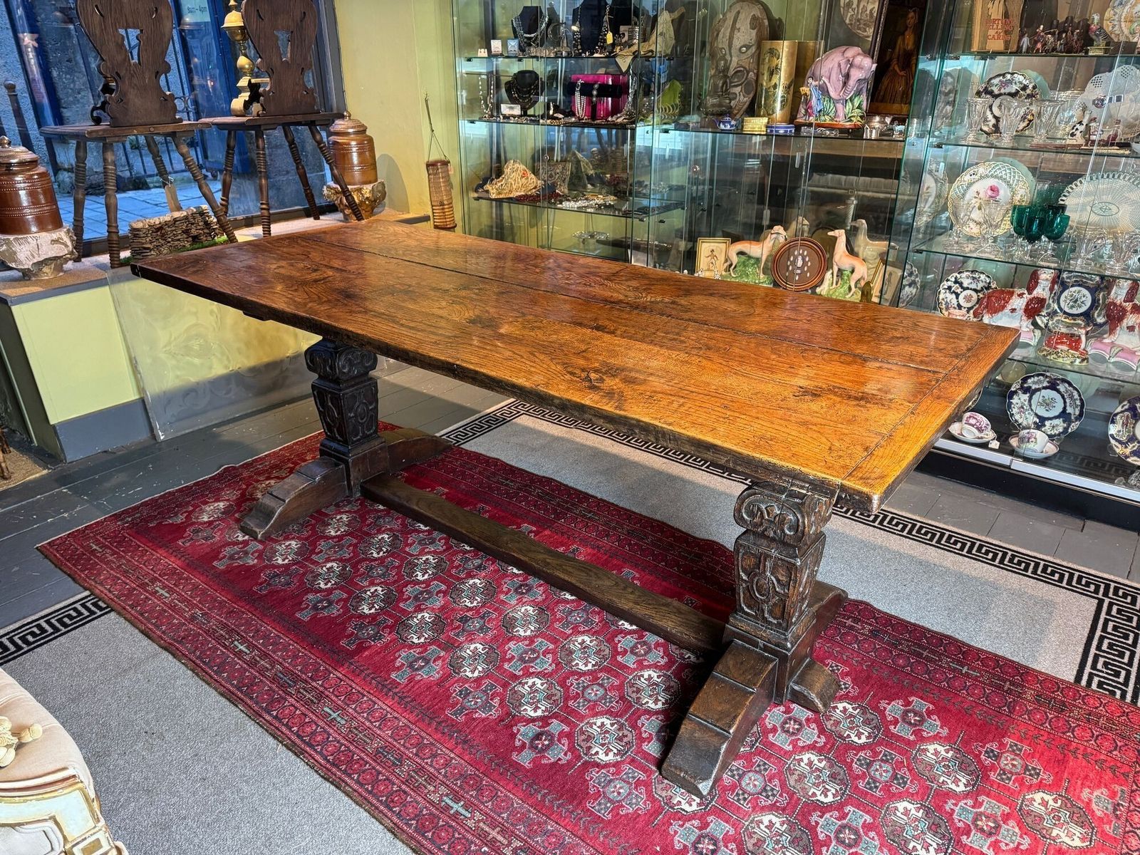 Antique Plank Top Oak Refectory Table In Elizabethan Style photo Furniture