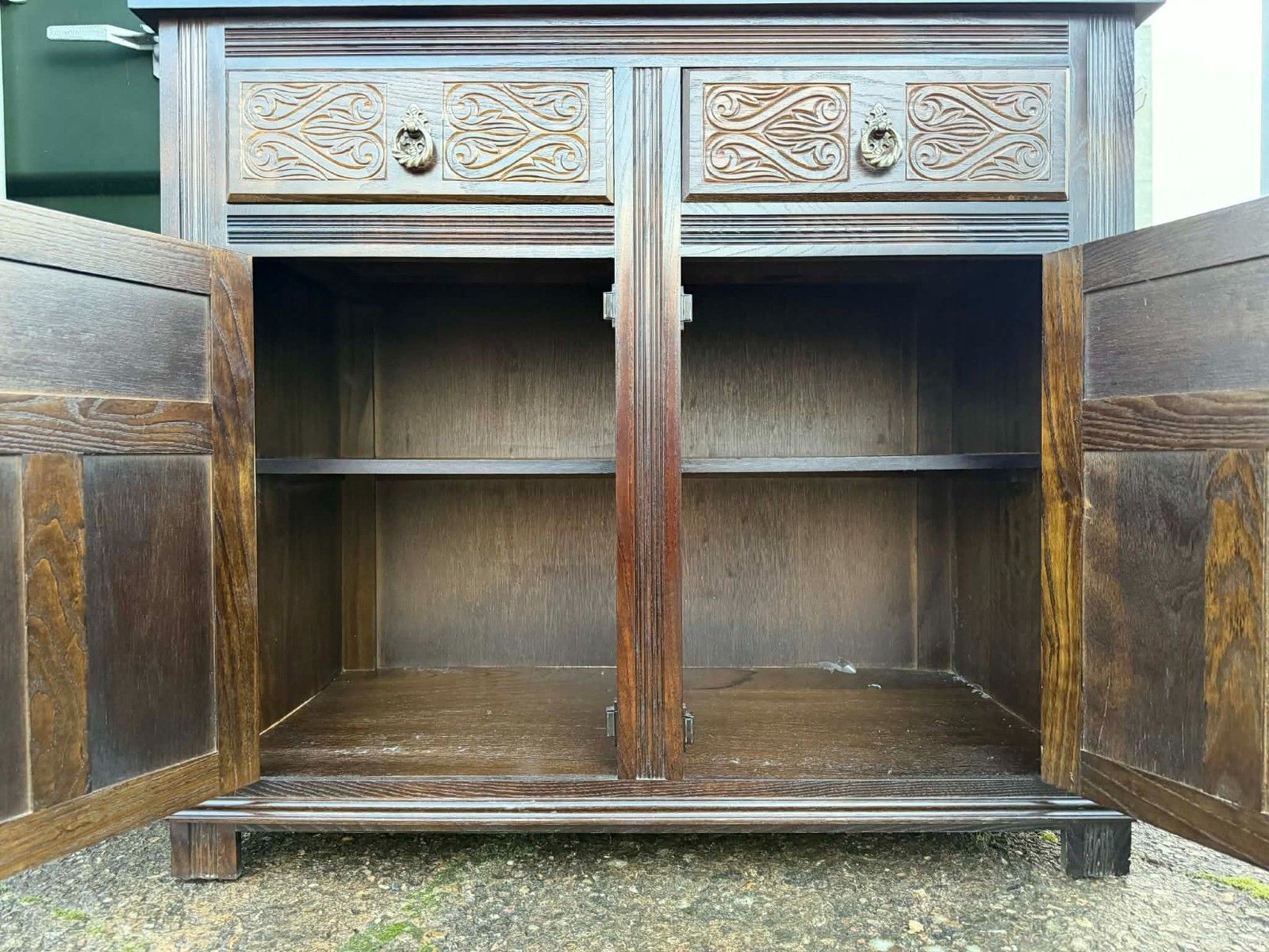 Custom Painted Small Carved Vintage Dutch Dresser Plate Rack Storage Cupboard photo for sale