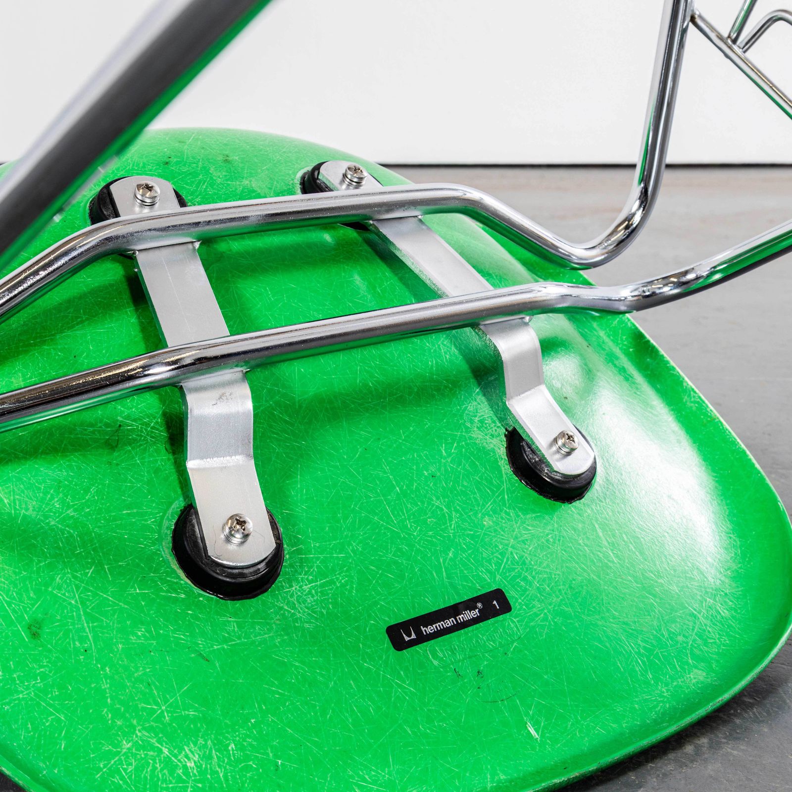 1580.0 1960's Original Eames Dss Stacking Vivid Green Fibreglass Dining Chair   Set Of Four photo
