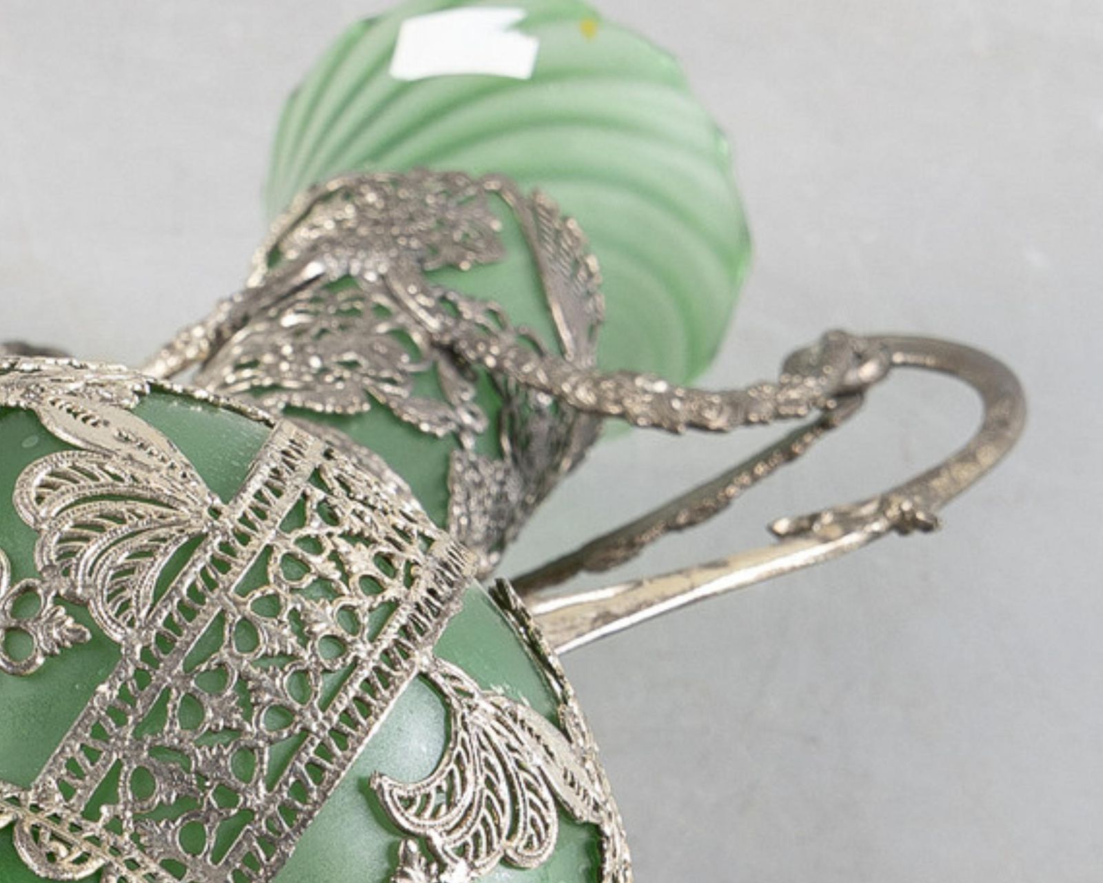 Antique Silver Vase, Art Nouveau Green Glass Vase With Silver Overlay, Early 20c photo 2335.0