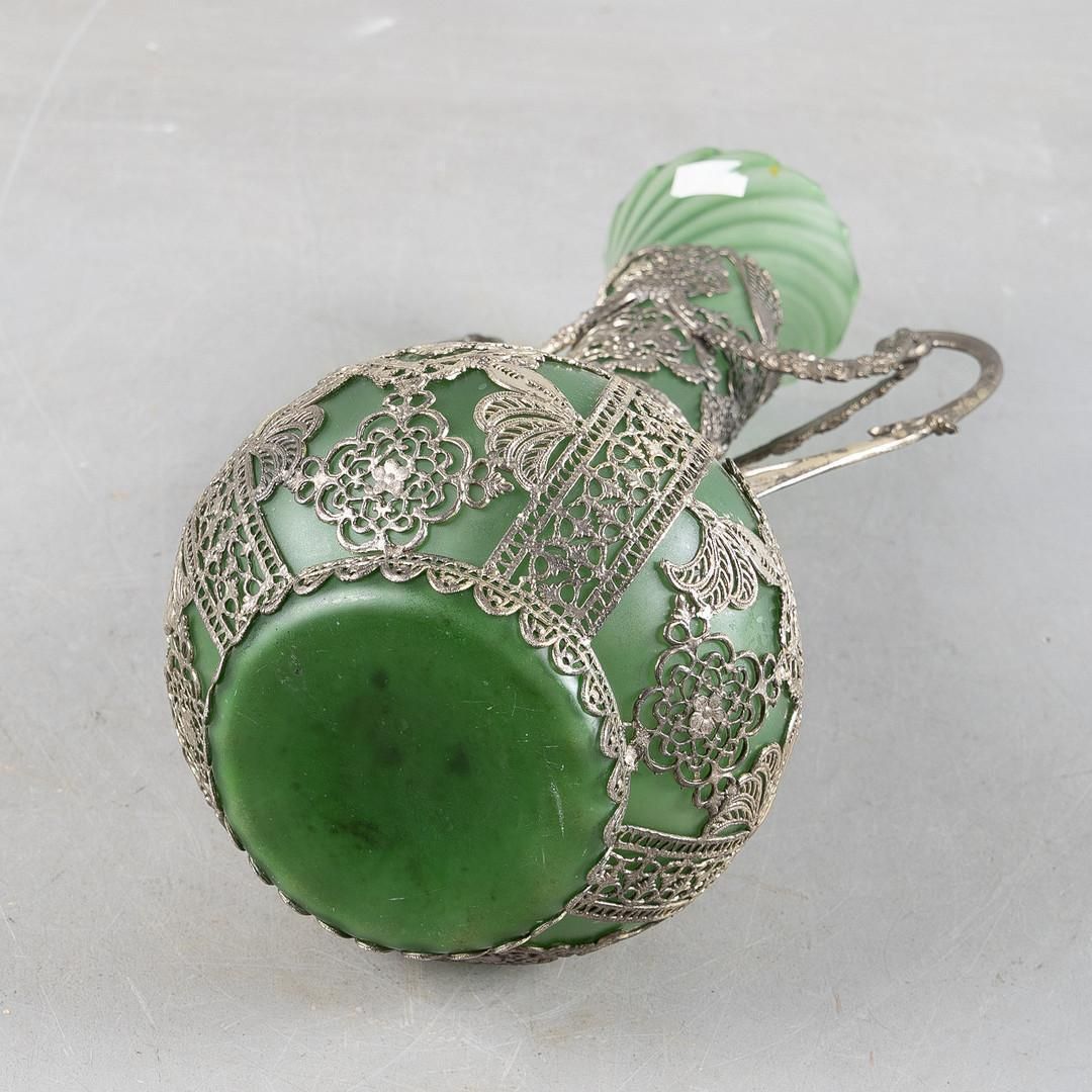 photo furniture Antique Silver Vase, Art Nouveau Green Glass Vase With Silver Overlay, Early 20c
