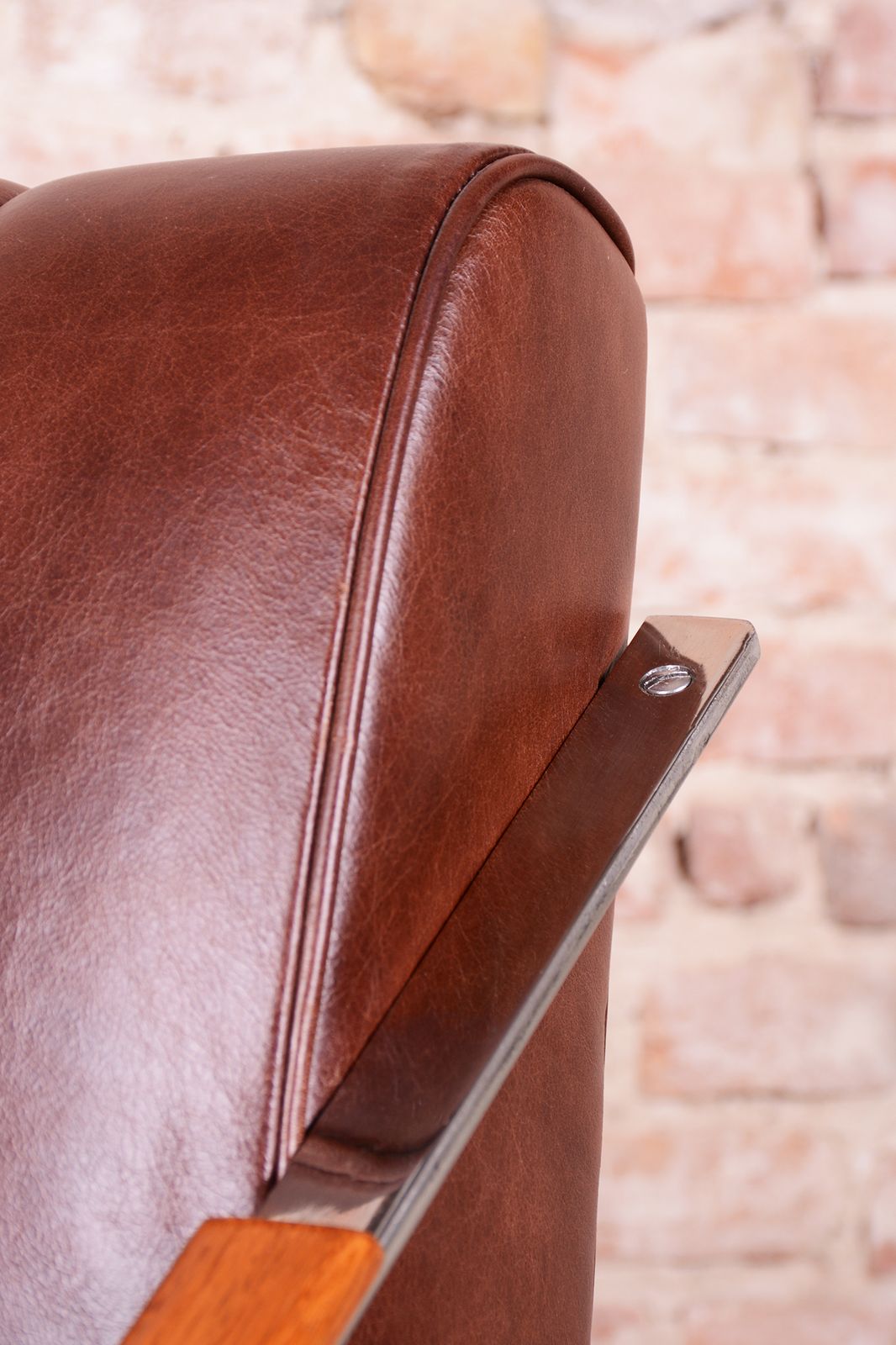 photo furniture Restored Bauhaus Armchair, Leather, Nickel, Steel, Oak, Lacquer, Czech, 1920s
