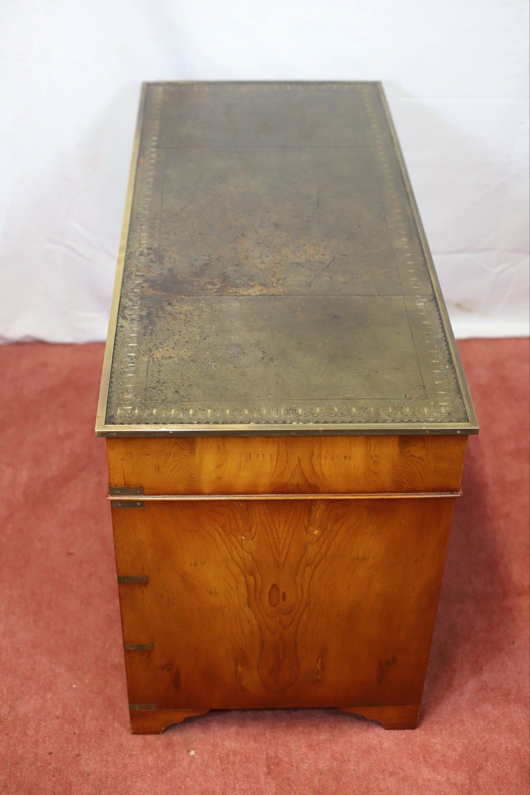 Furniture Lovely Military Campaign Style Pedestal Desk photo