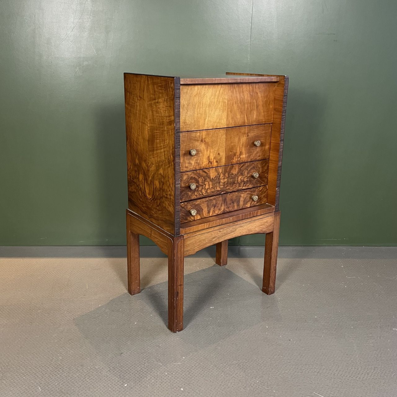 Art Deco Burr Tallboy Cabinet, 1930s