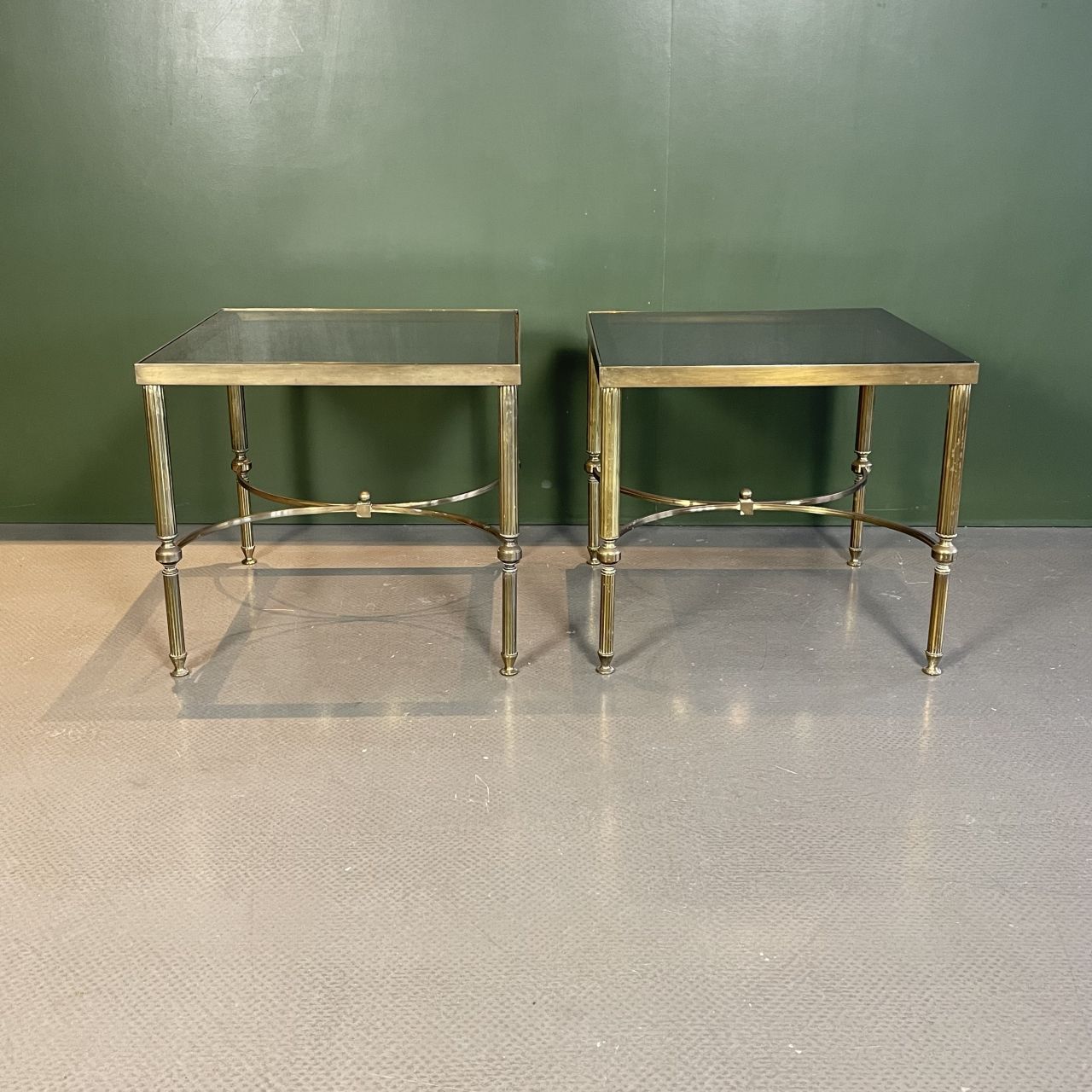 Pair Of Midcentury Brass And Smoked Glass Coffee Tables photo 467.0