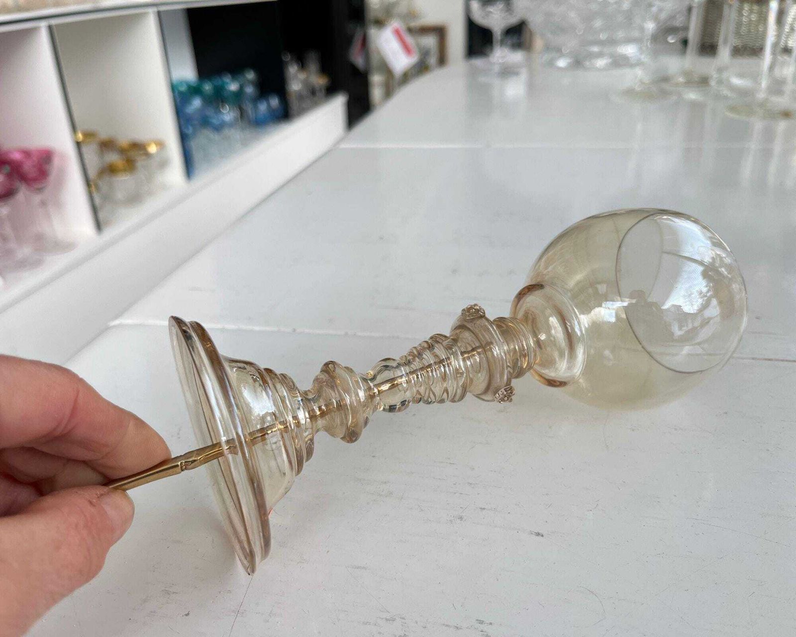 Hollow Stem Goblet Glass | 6pcs | Pearlmutt Theresienthal | Weird! photo for sale