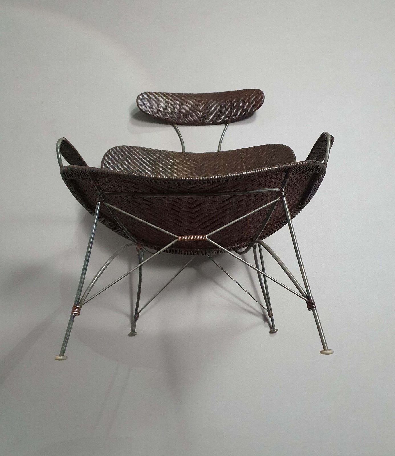 Brown Rattan And Metal Lounge Chair By Yuzuru Yamakawa, 1980s photo 1583.0
