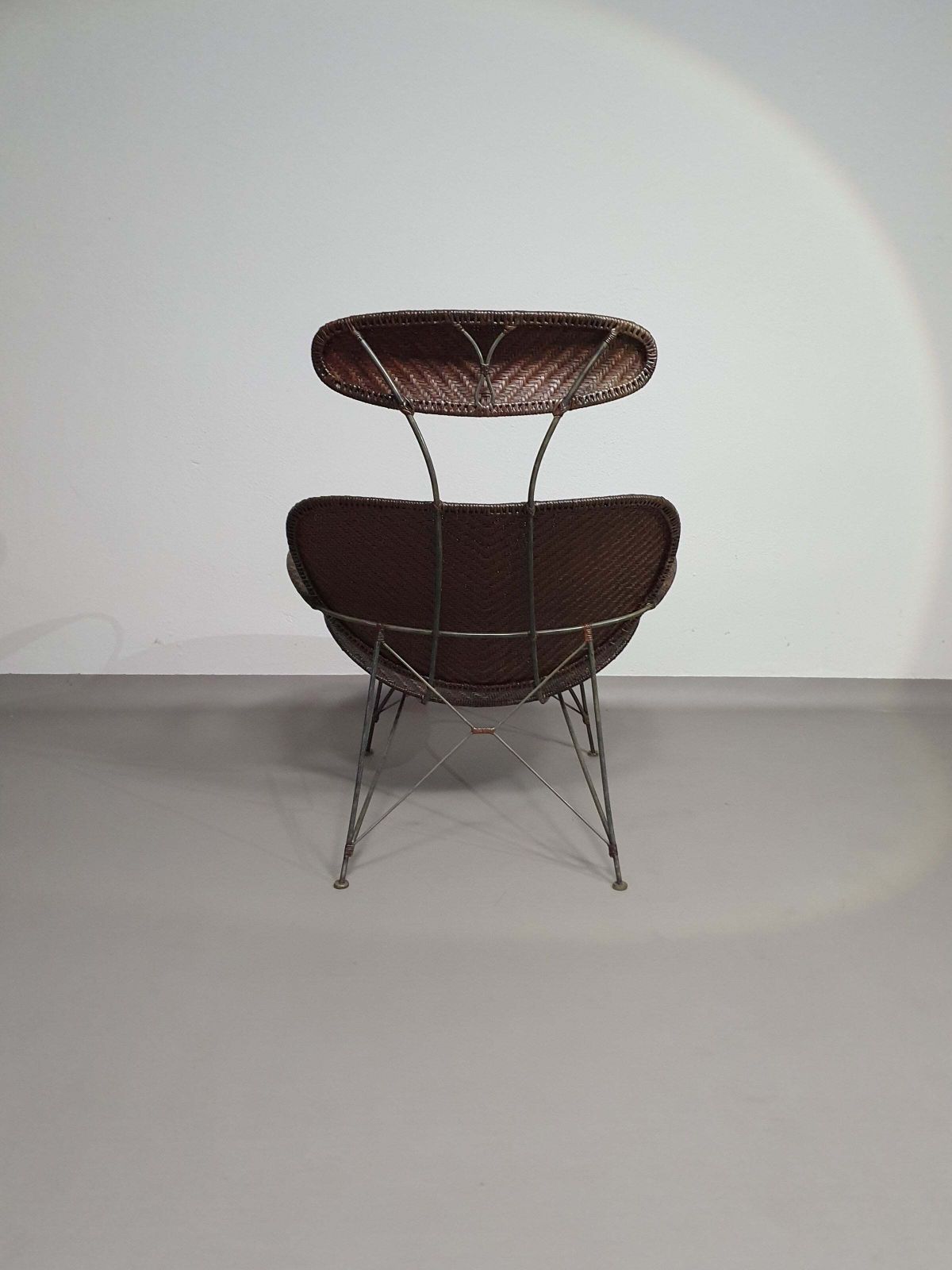 Brown Rattan And Metal Lounge Chair By Yuzuru Yamakawa, 1980s photo vinterior