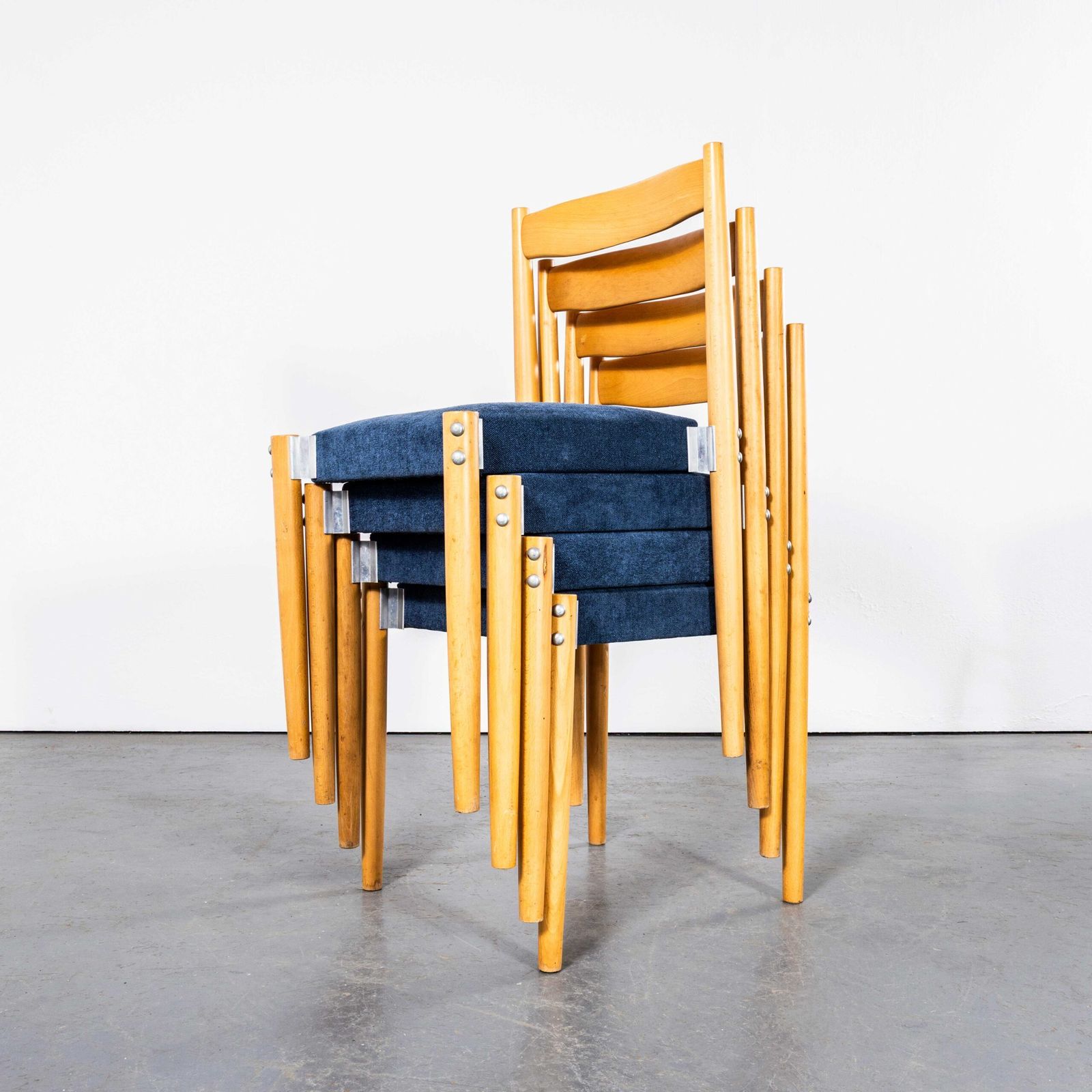 1980’s Blue Upholstered Contemporary Dining Chairs – Set Of Four photo for sale
