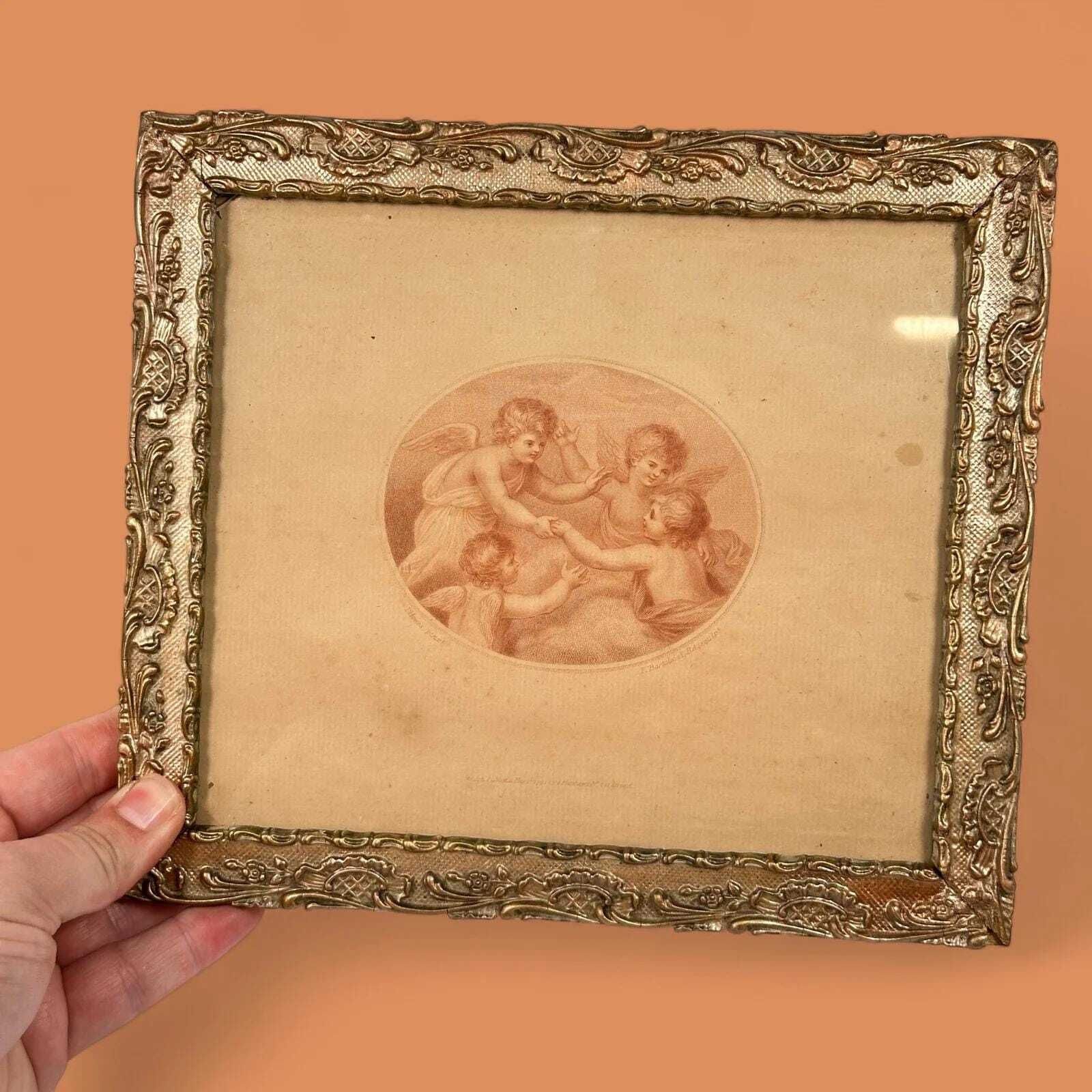 Antique Bartolozzi Cherub Stipple Engraving Pair, 1791 Georgian Gilt Frames photo for sale