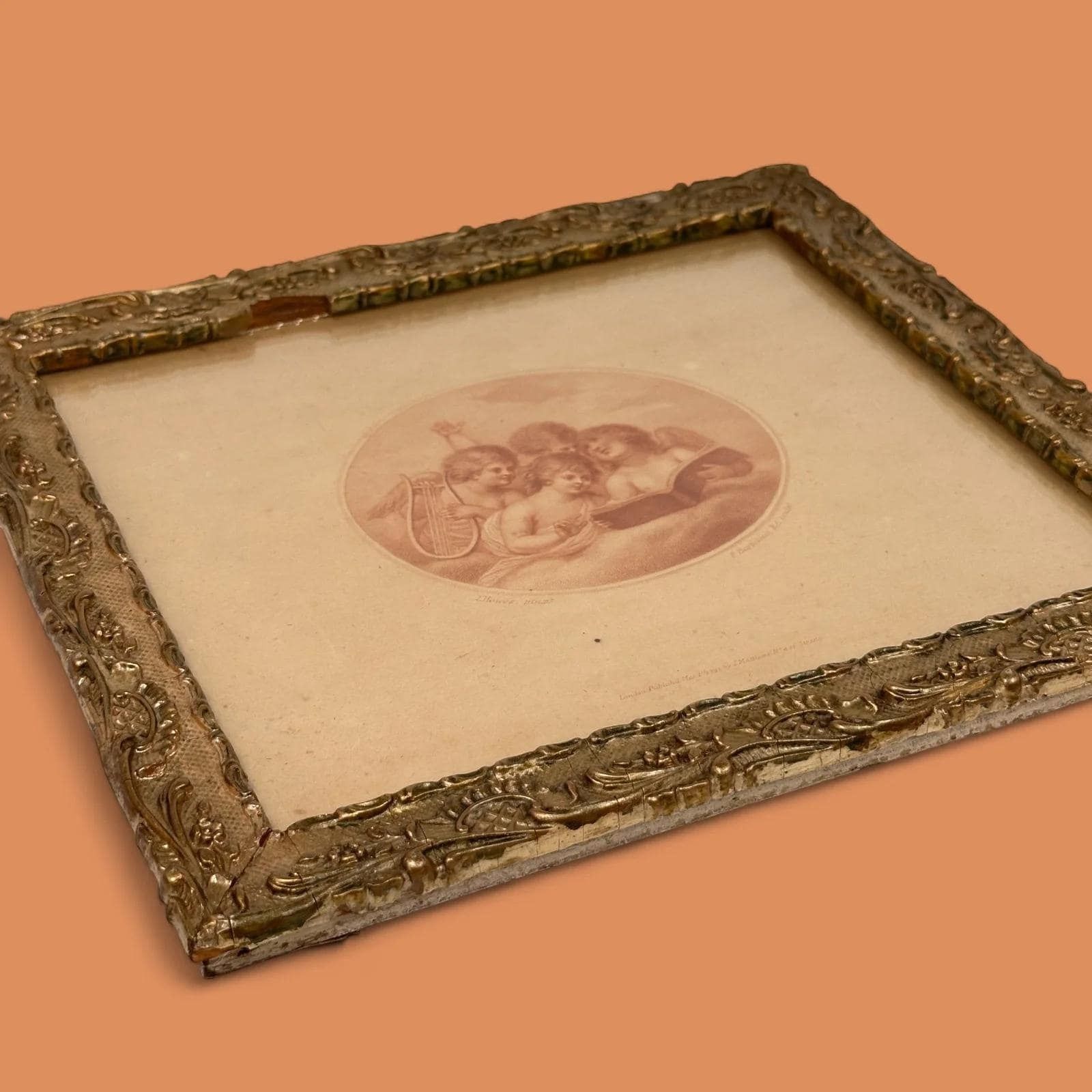 Antique Bartolozzi Cherub Stipple Engraving Pair, 1791 Georgian Gilt Frames photo Art