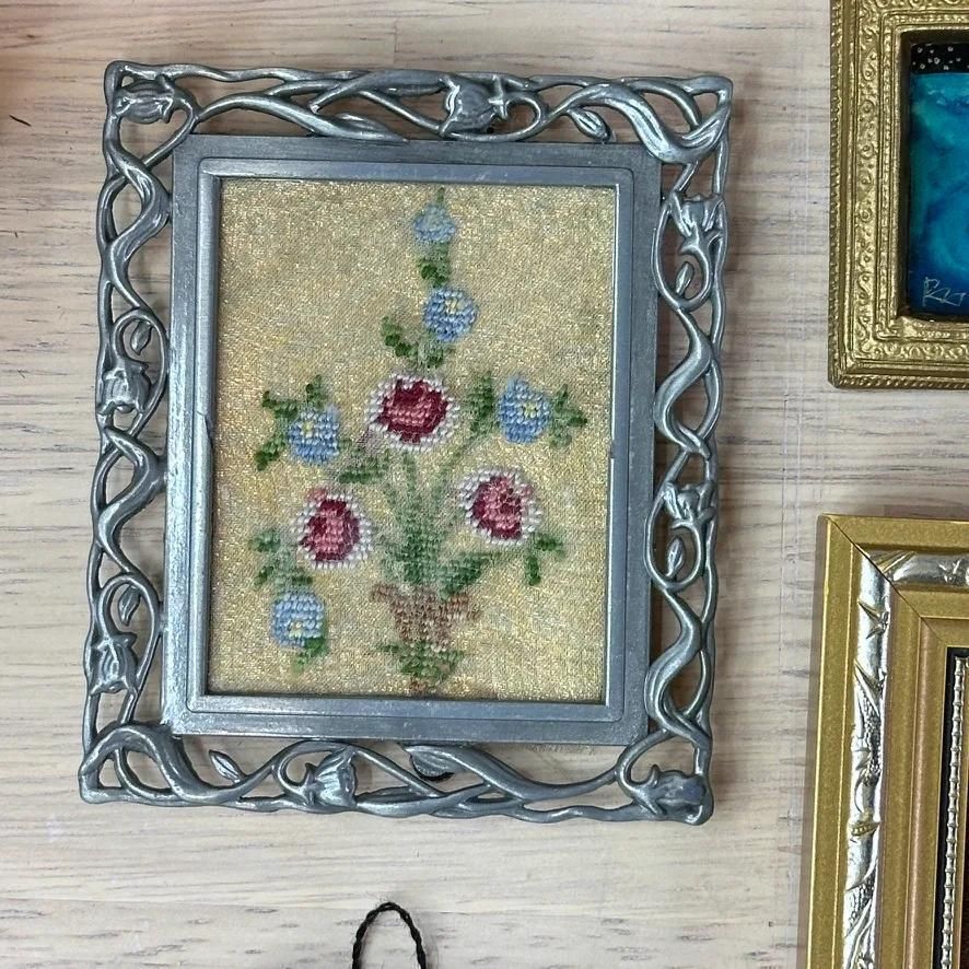 7x Vintage Miniature Art Lot Butterfly Wing Limoges Needlepoint Eclectic Gallery photo furniture