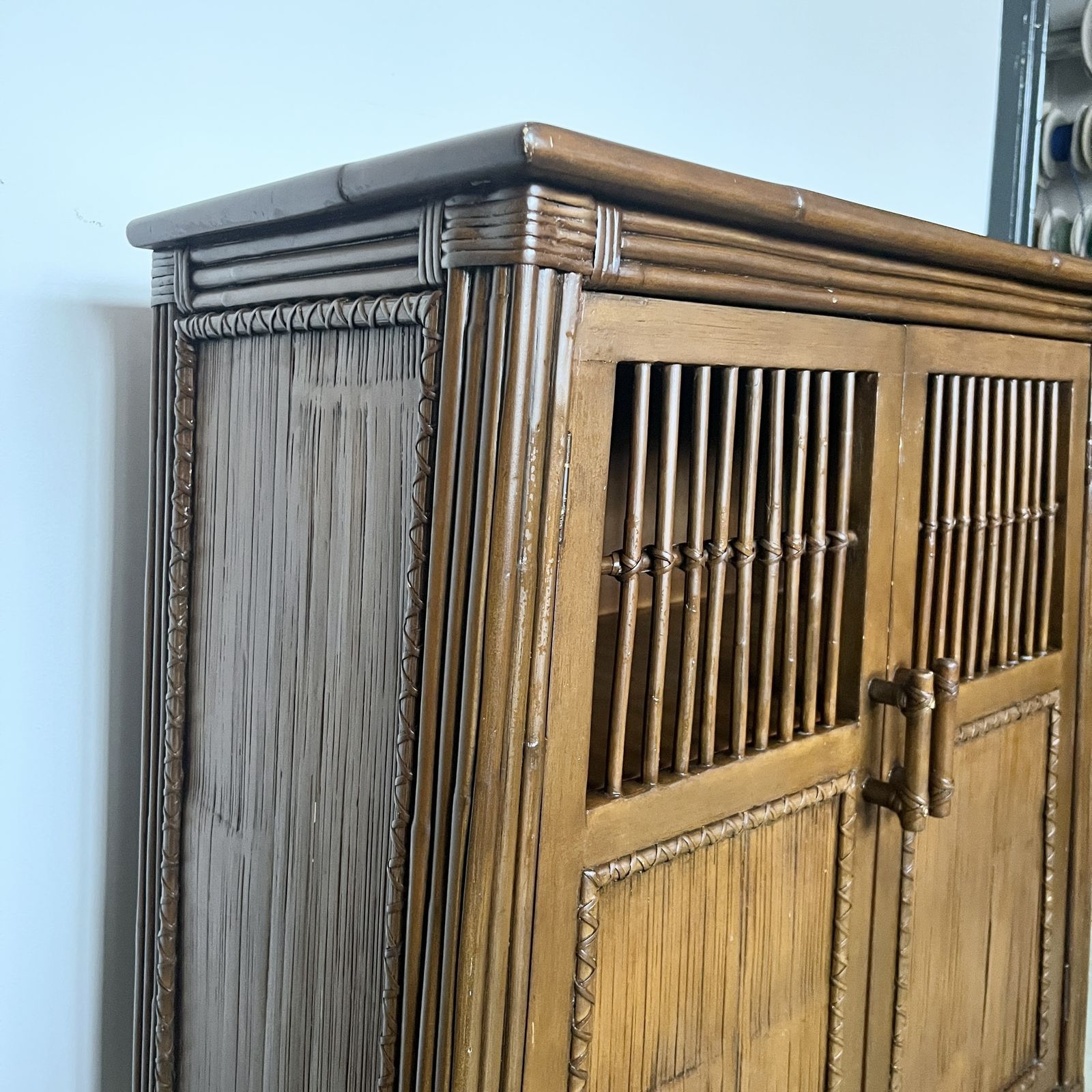 Antique Bamboo And Rattan Cabinet photo vintage
