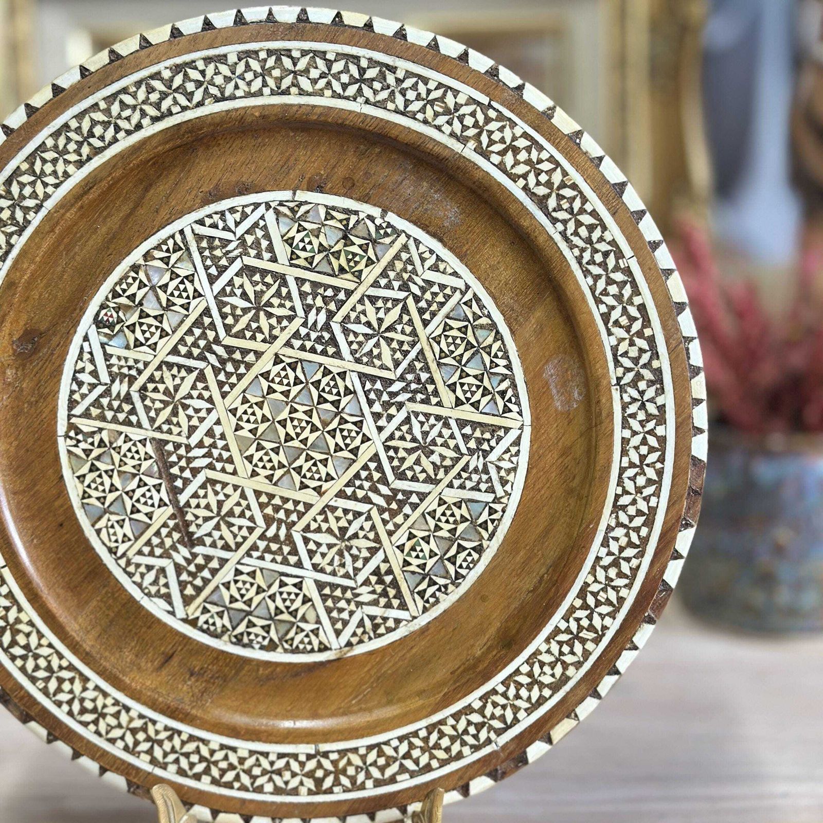 Egyptian Islamic Mother Of Pearl Inlaid Wooden Decorative Plate Wall Hanging photo furniture