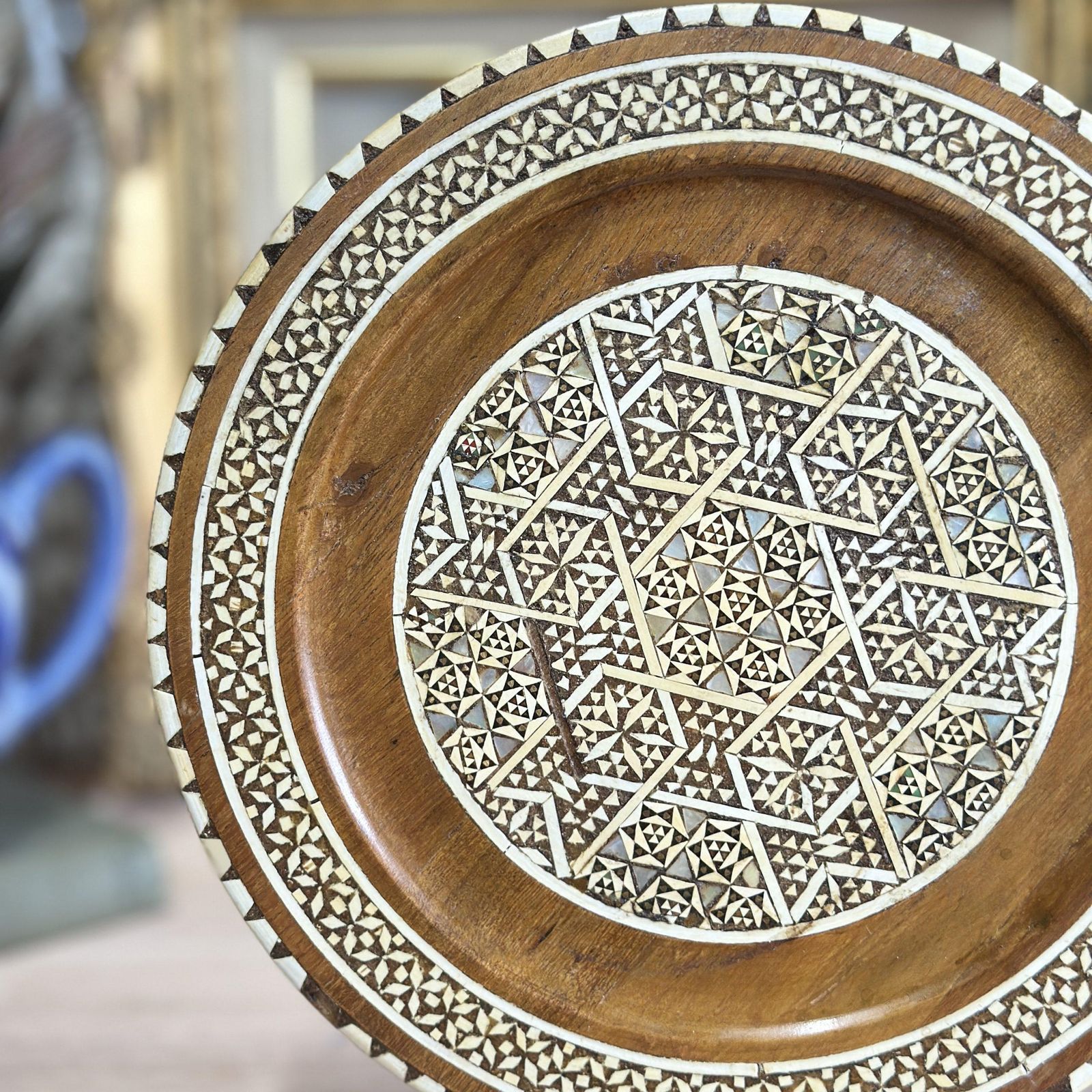 Egyptian Islamic Mother Of Pearl Inlaid Wooden Decorative Plate Wall Hanging photo buy