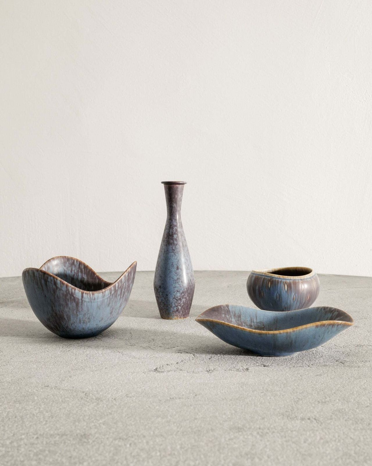 Set Of Seven Gunnar Nylund Blue Brown Swedish Mid Century Ceramic Vases For Rörstrand Sweden, 1950s photo 3250.0