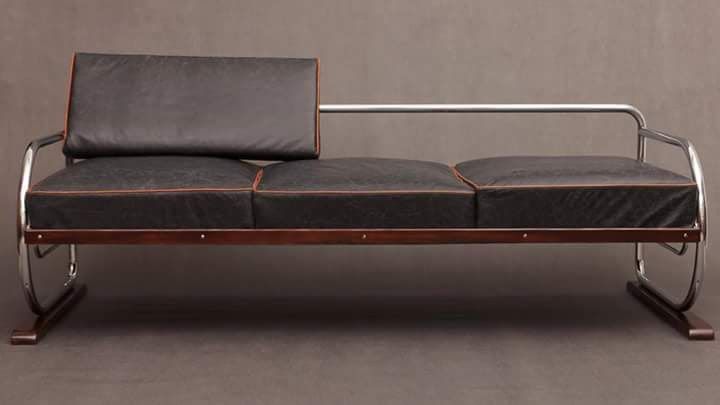 Daybed Sofa In Black Leather By Hynek Gottwald,  Czech Bauhaus 1930s photo Furniture