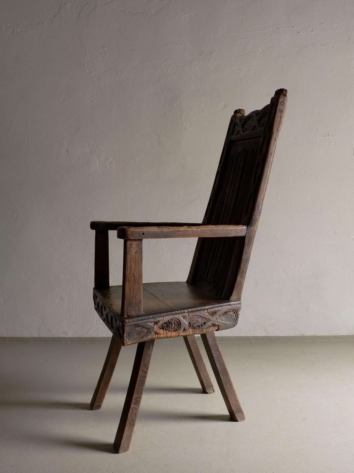 Antique Primitive Carved Oak Arm Chair | Belgium photo Furniture