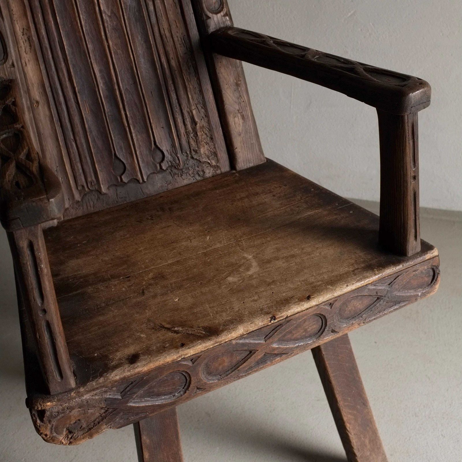 photo for sale Antique Primitive Carved Oak Arm Chair | Belgium