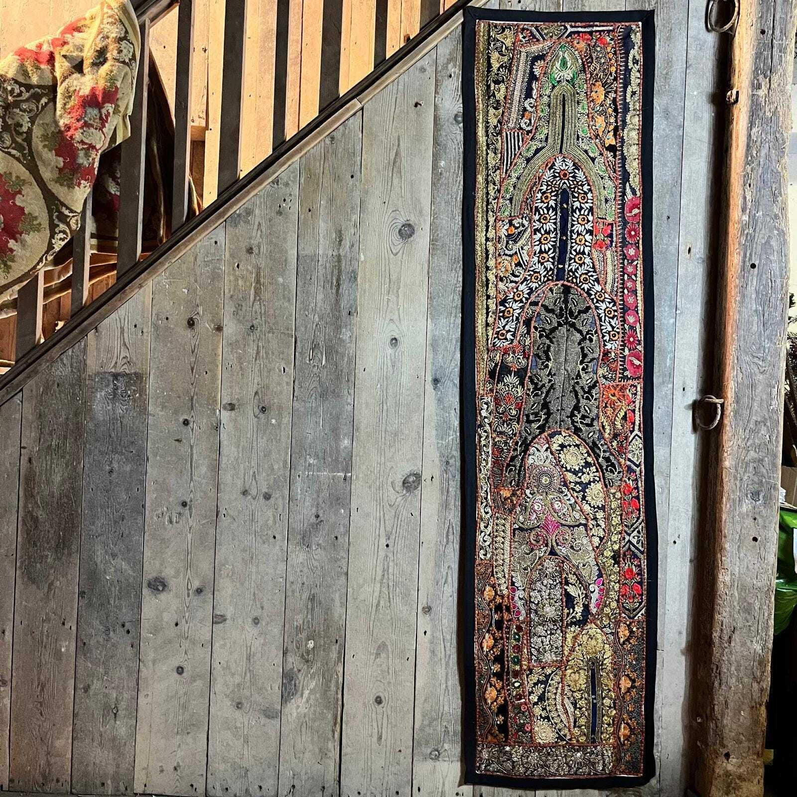 Vintage Indian Decorative Mirror & Textile Panel