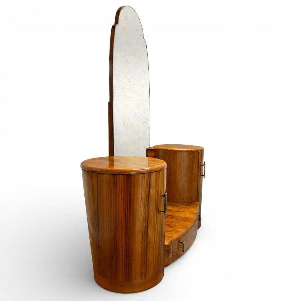 1660.0 Shrager Art Deco Burr Walnut Dressing Table Vanity With Mirror & Side Cabinets photo