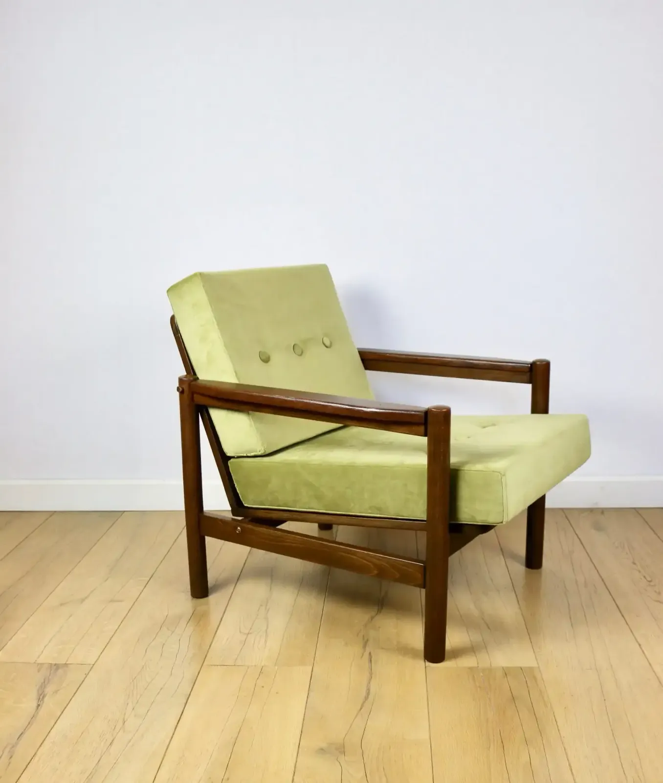 Wooden Armchair Designed By Z. Baczyk, Vintage Brown Olive photo for sale