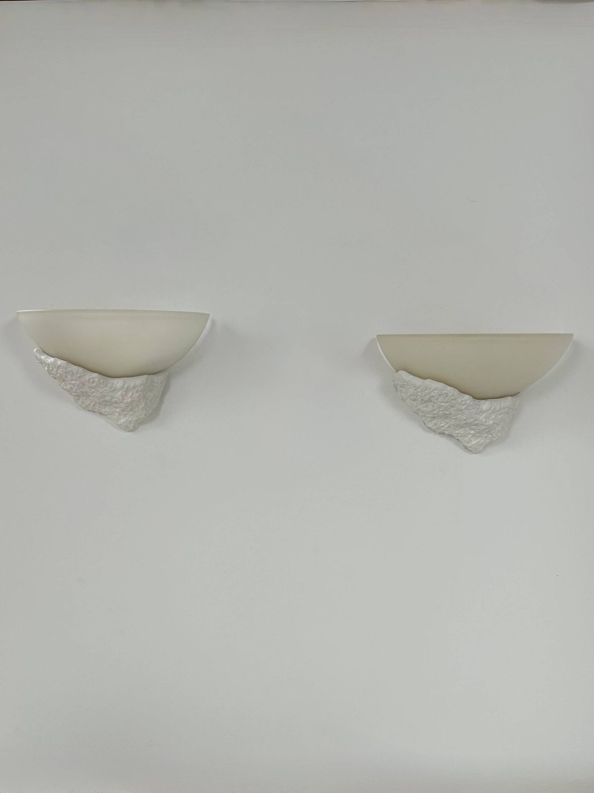 Pair Of Plaster And Frosted Glass Wall Lights, France, 1970. photo for sale