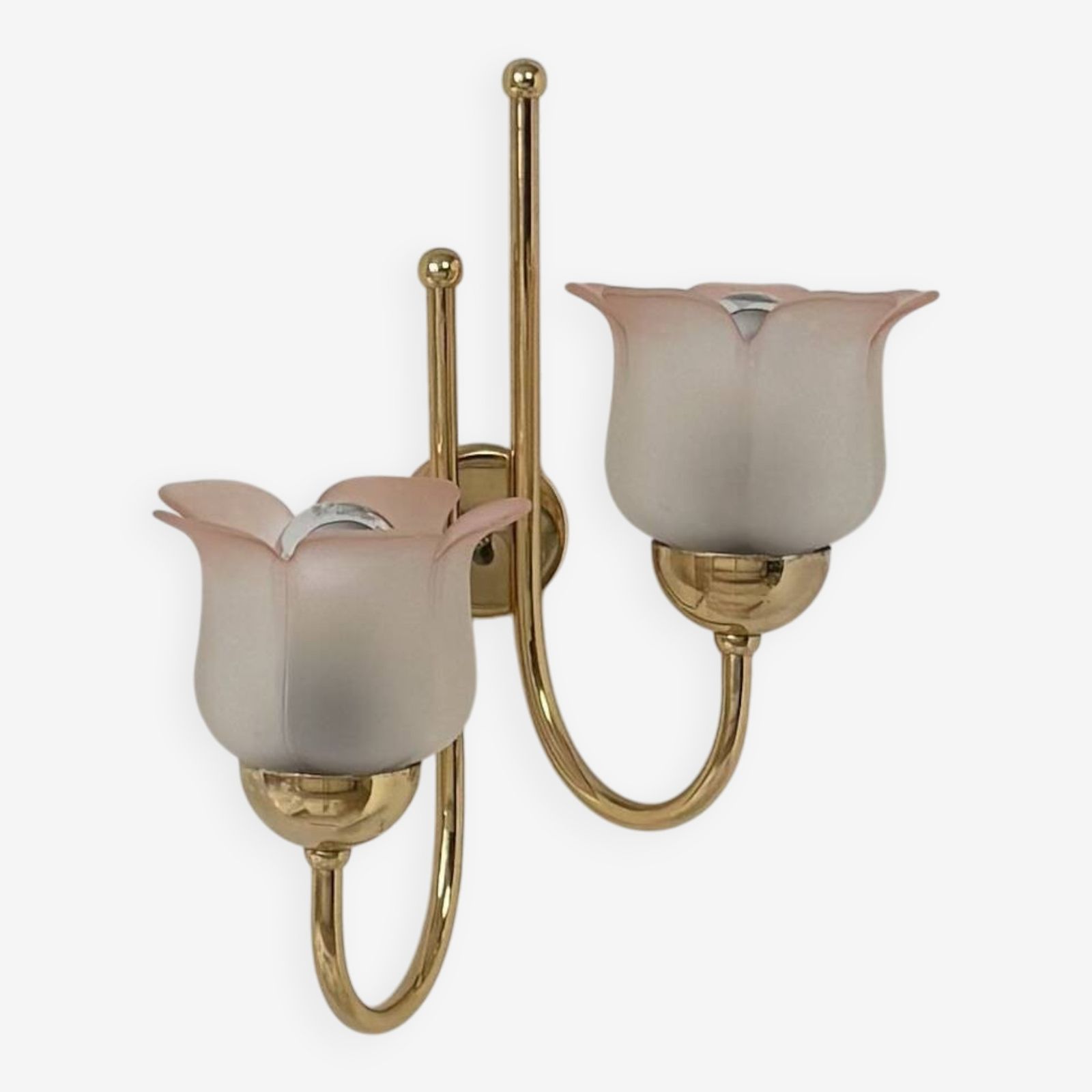 Vintage Wall Light, Brass And Frosted Pink Moulded Glass, France, 1980.