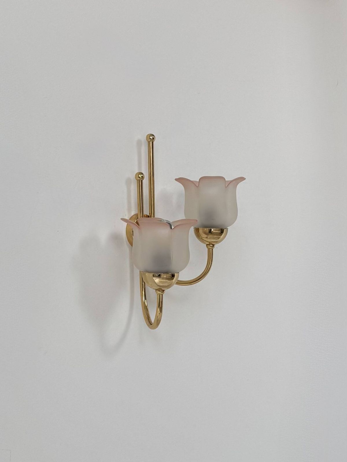 Vintage Wall Light, Brass And Frosted Pink Moulded Glass, France, 1980. photo vinterior