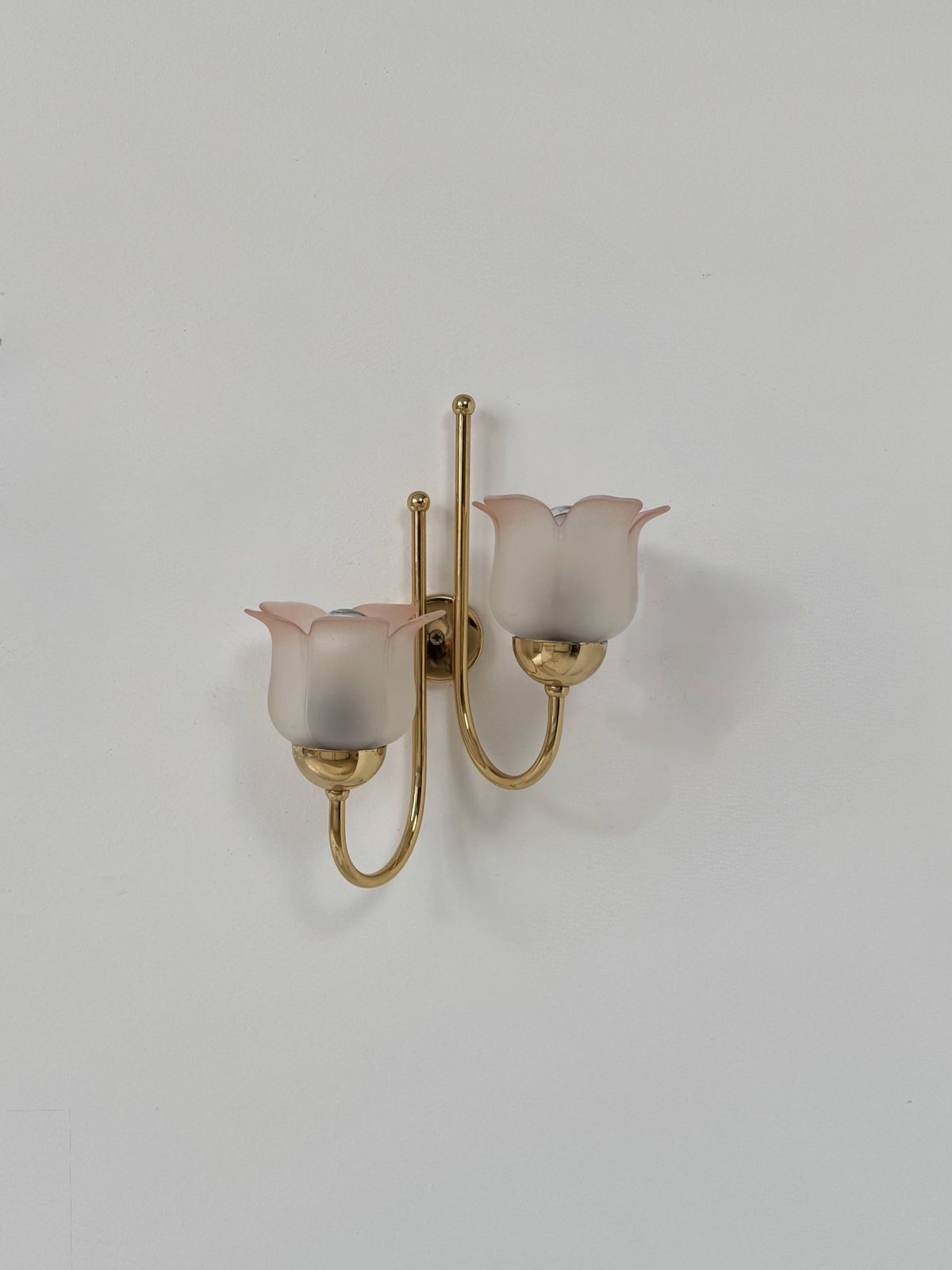 Vintage Wall Light, Brass And Frosted Pink Moulded Glass, France, 1980. photo vintage