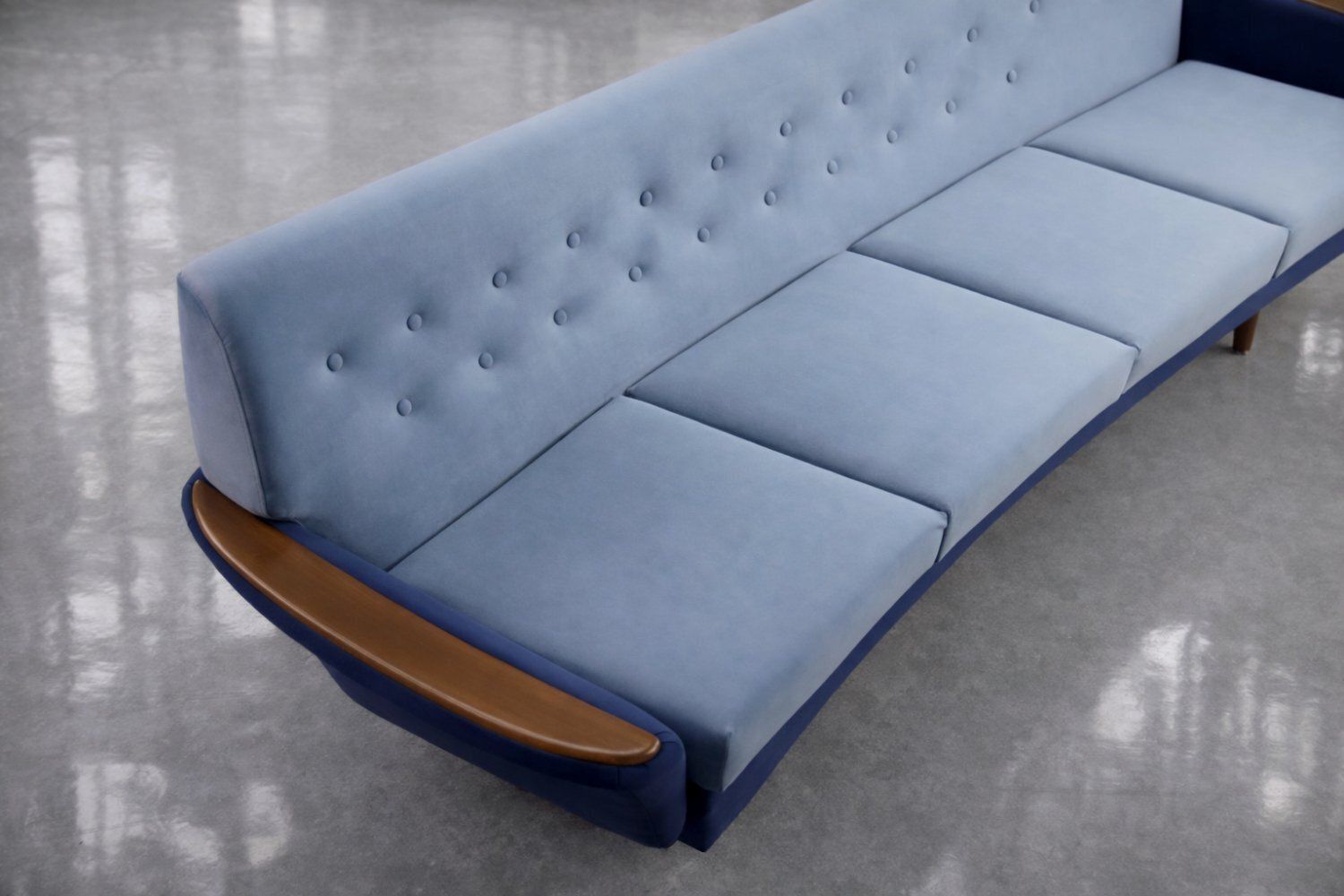 Mid Century Scandinavisch Modern Blauw Velours Zitset Van Holm Fabriker Ab, Jaren 1960, Set Van 2 photo vinterior