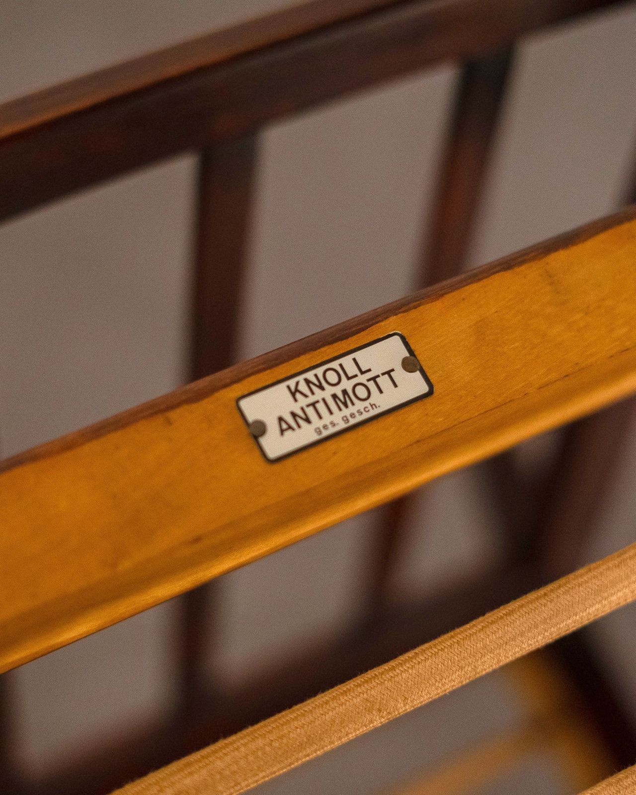 photo buy Knoll Antimott Armchair In Walnut And Tartan