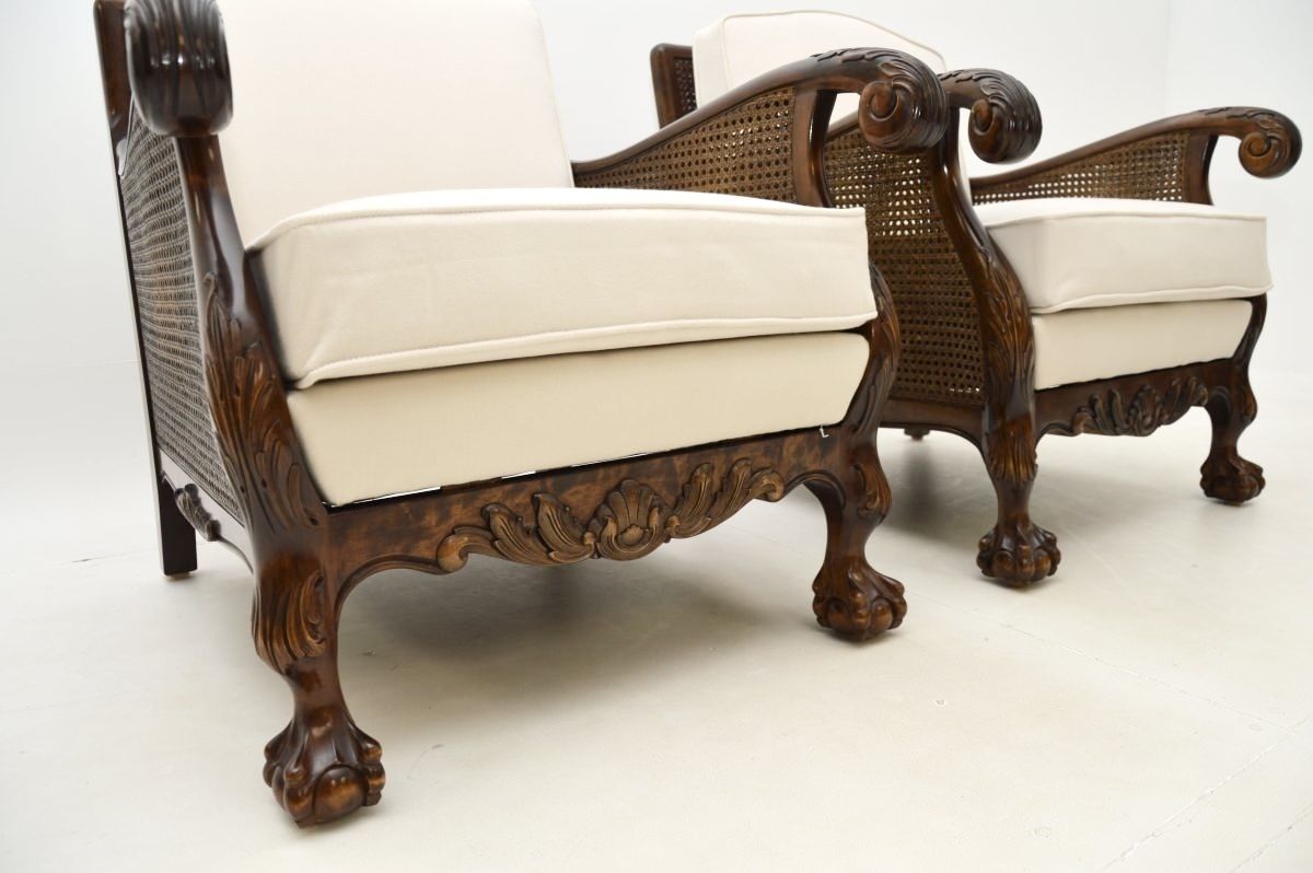 photo furniture Pair Of Antique Swedish Satin Birch Bergère Armchairs