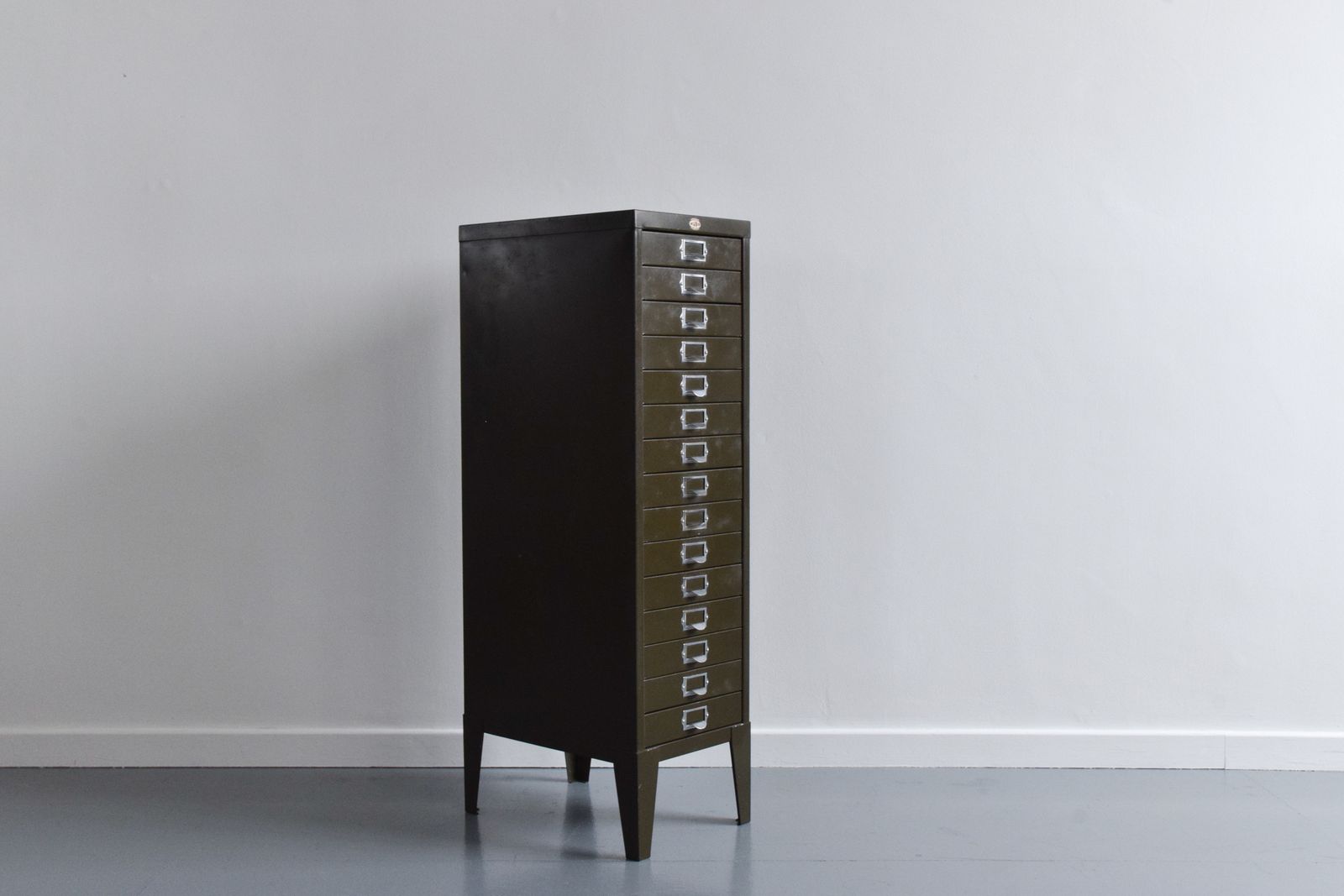 Industrial Green 15 Drawer Metal Filing Cabinet By Nubo photo vintage