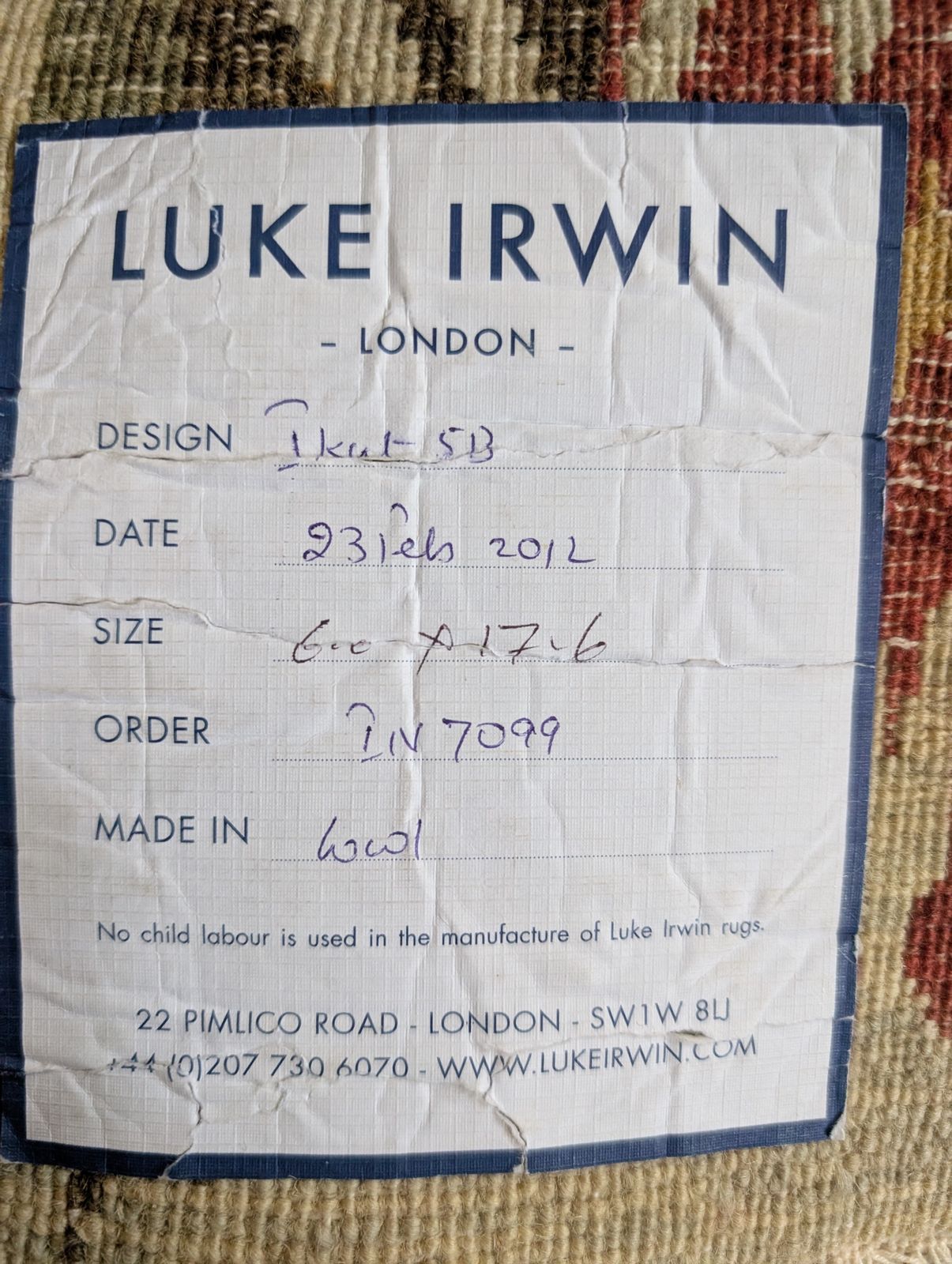 Luke Irwin Ikat 7 Hand Knotted Custom Rug (5.35x1.83m) £16.8k Rrp photo vinterior