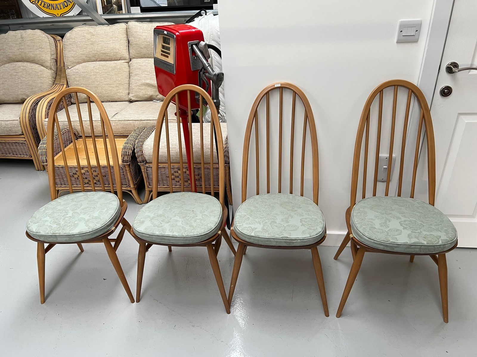 Set Of 4 Blonde Ercol High Hoop Dining Chairs