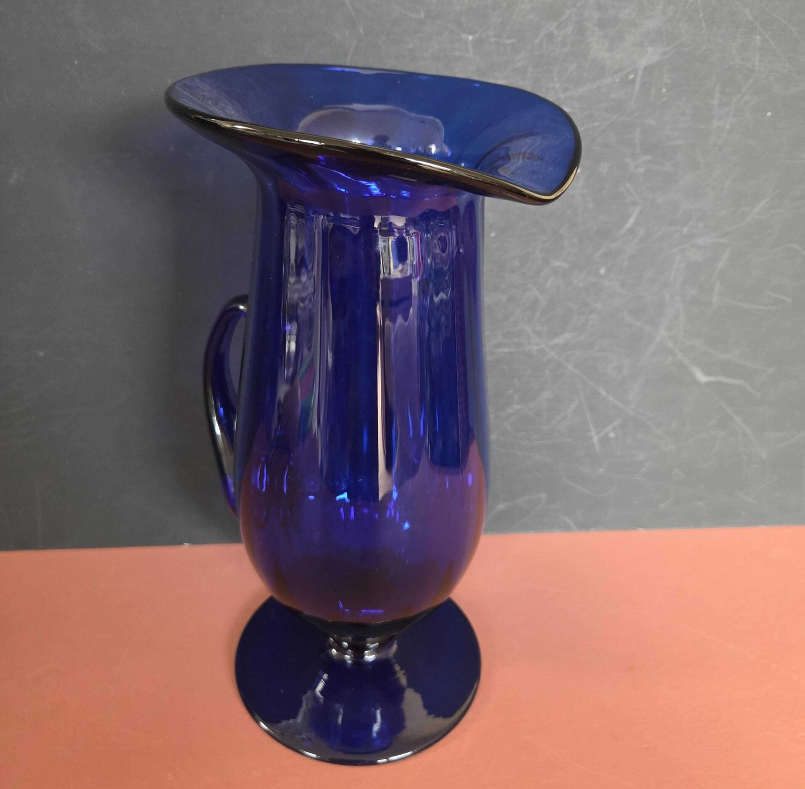A Vintage Cobalt Blue Glass 24cm Pitcher Vase By Exeter Swan Crystal, Devon, 1990s photo Home Decor