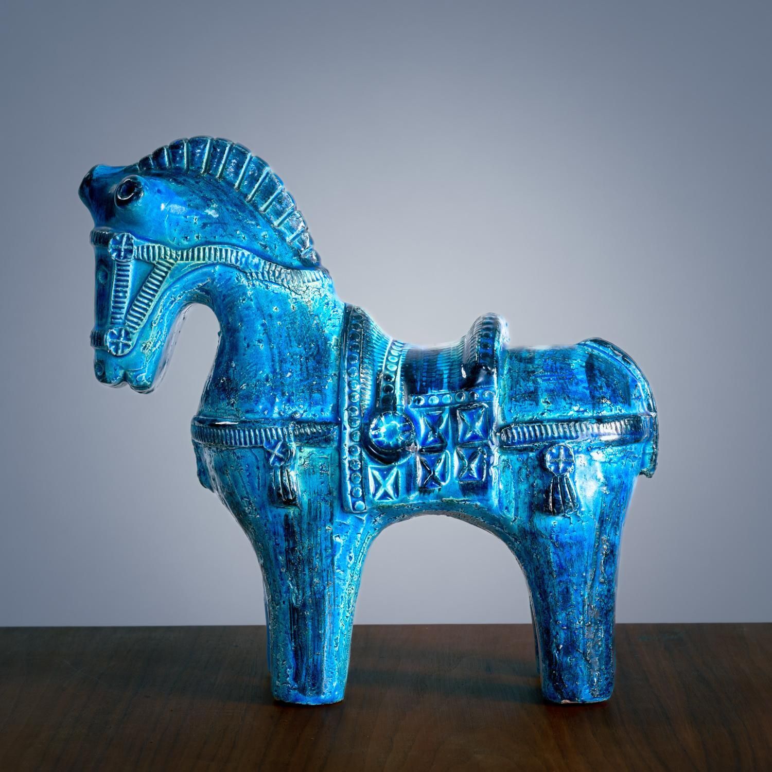 Bitossi Rimini Blue Horse Sculpture By Aldo Londi, Italy, Signed photo buy