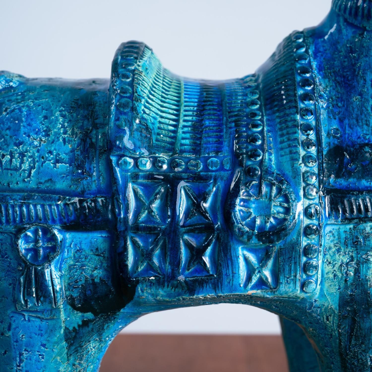 Art Bitossi Rimini Blue Horse Sculpture By Aldo Londi, Italy, Signed photo