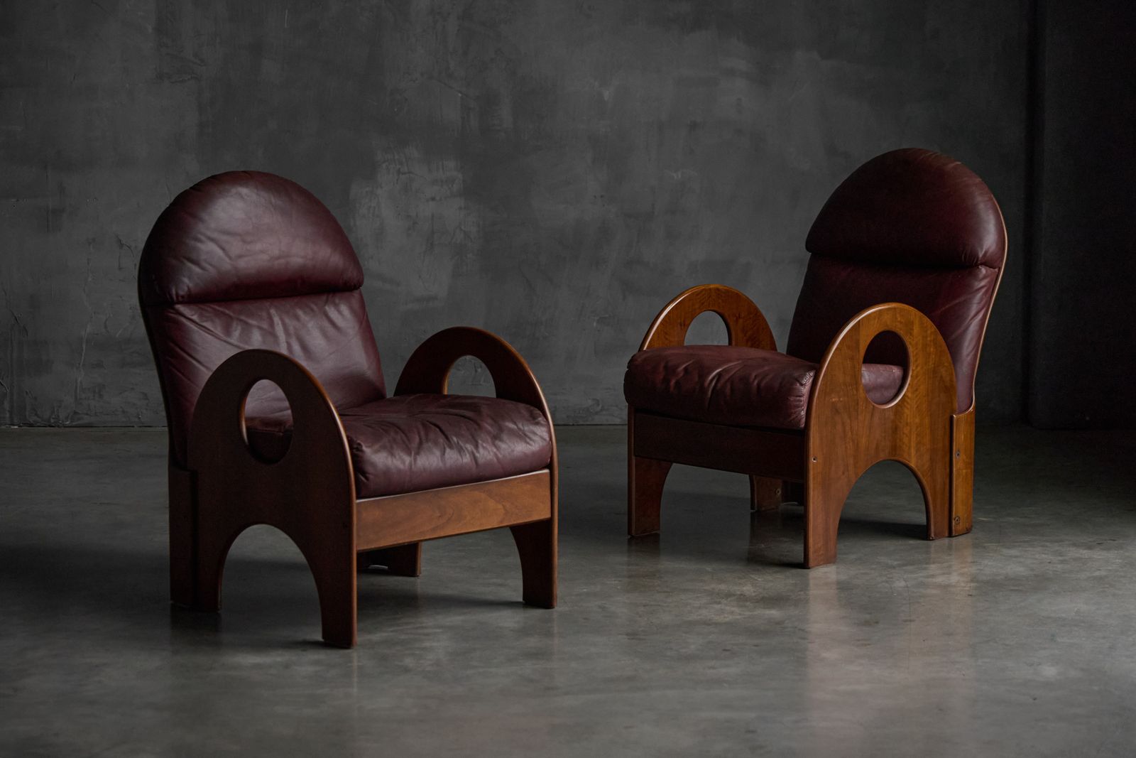 Gae Aulenti Arcata Easy Chair In Walnut And Burgundy Leather, 1960s photo furniture