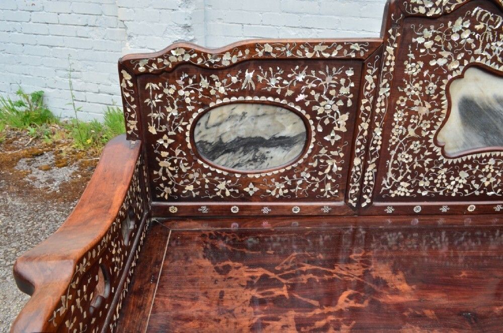 Unusual Early 20th Century Large Chinese Export Bench Inlaid With Mother Of Pearl photo for sale