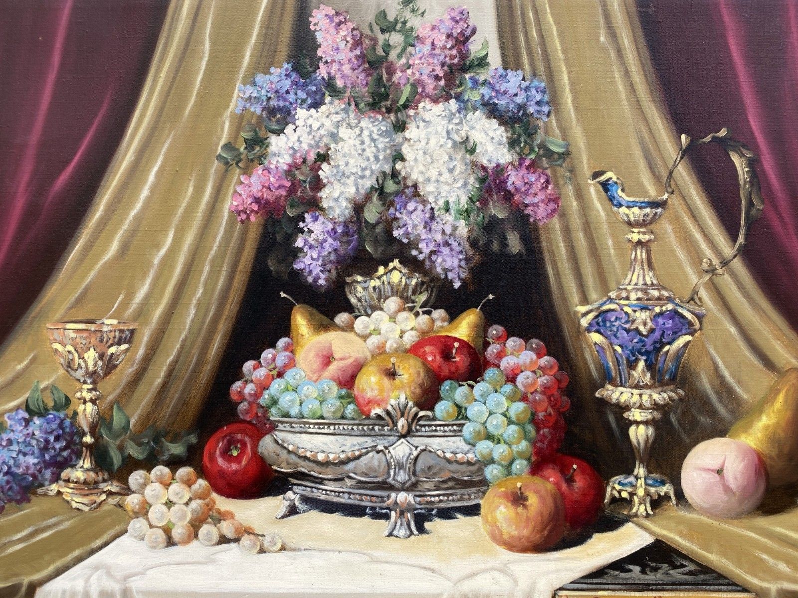 Bela Balogh (Hungarian 1909 1980) Large Stunning Still Life Banquet Oil Painting photo for sale