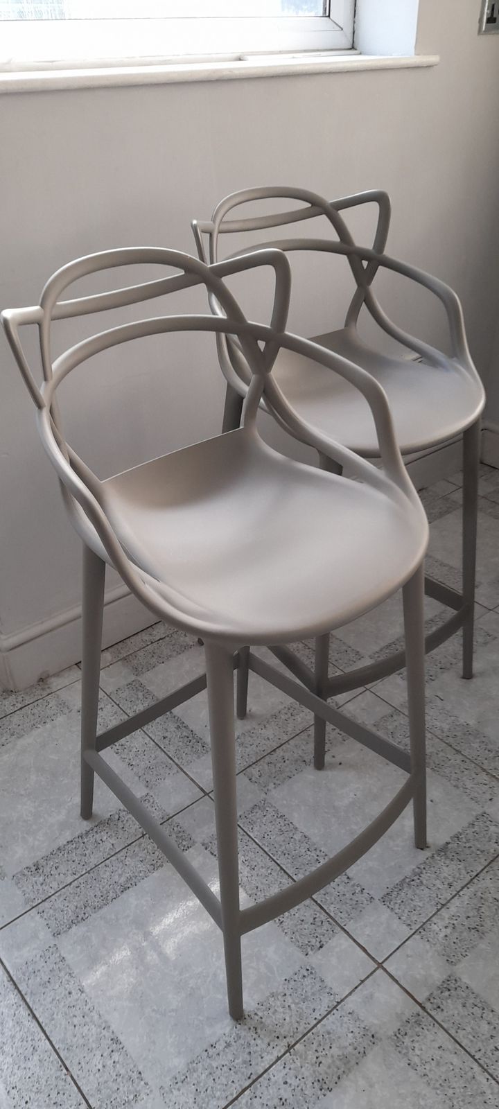 Two Kartell Masters Bar Stools In Grey photo Furniture