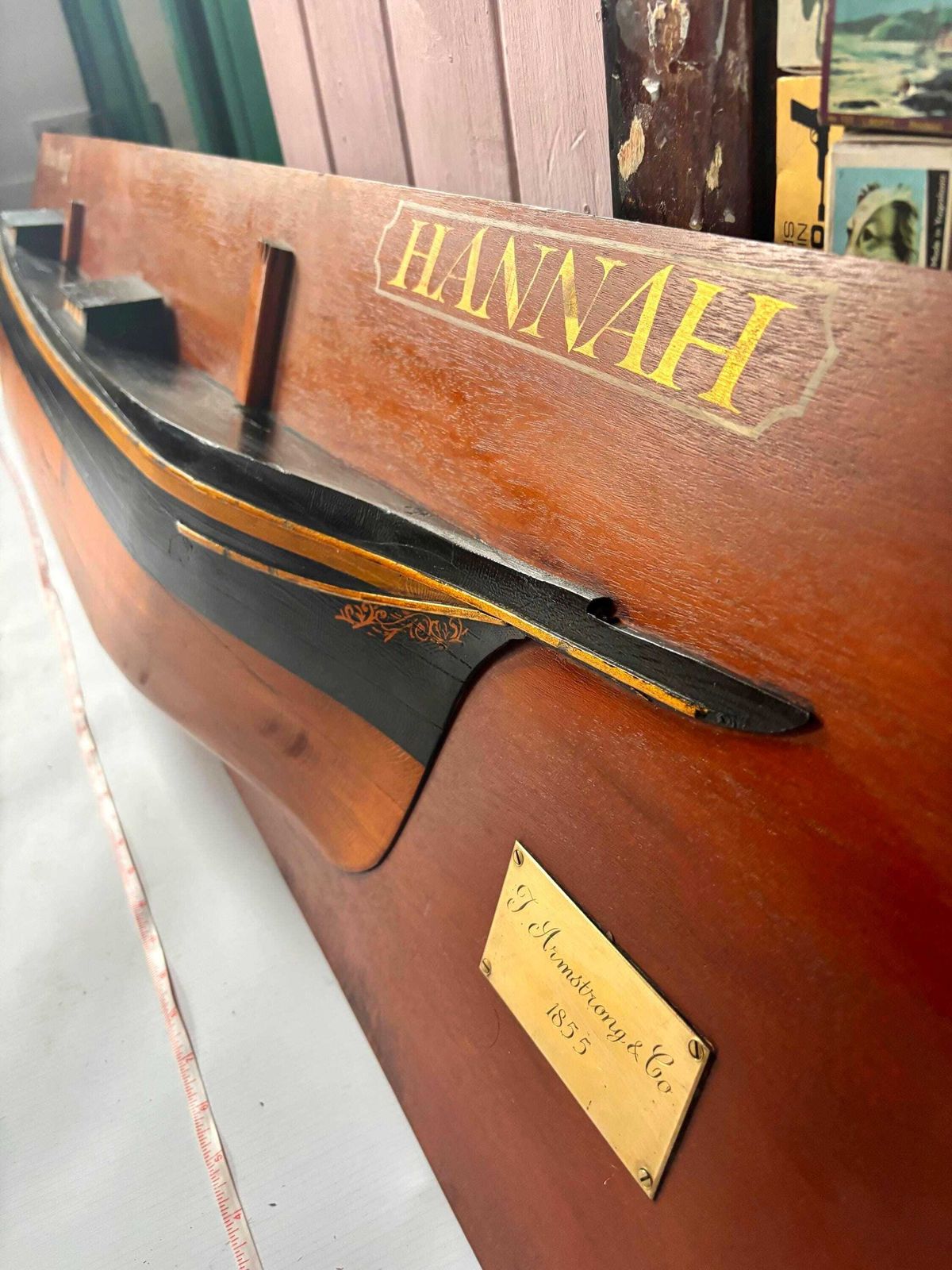 photo for sale Rare Museum Piece Victorian Ship Half Hull Model: T. Armstrong & Co, 1855 "Hannah"   1.56 M Long