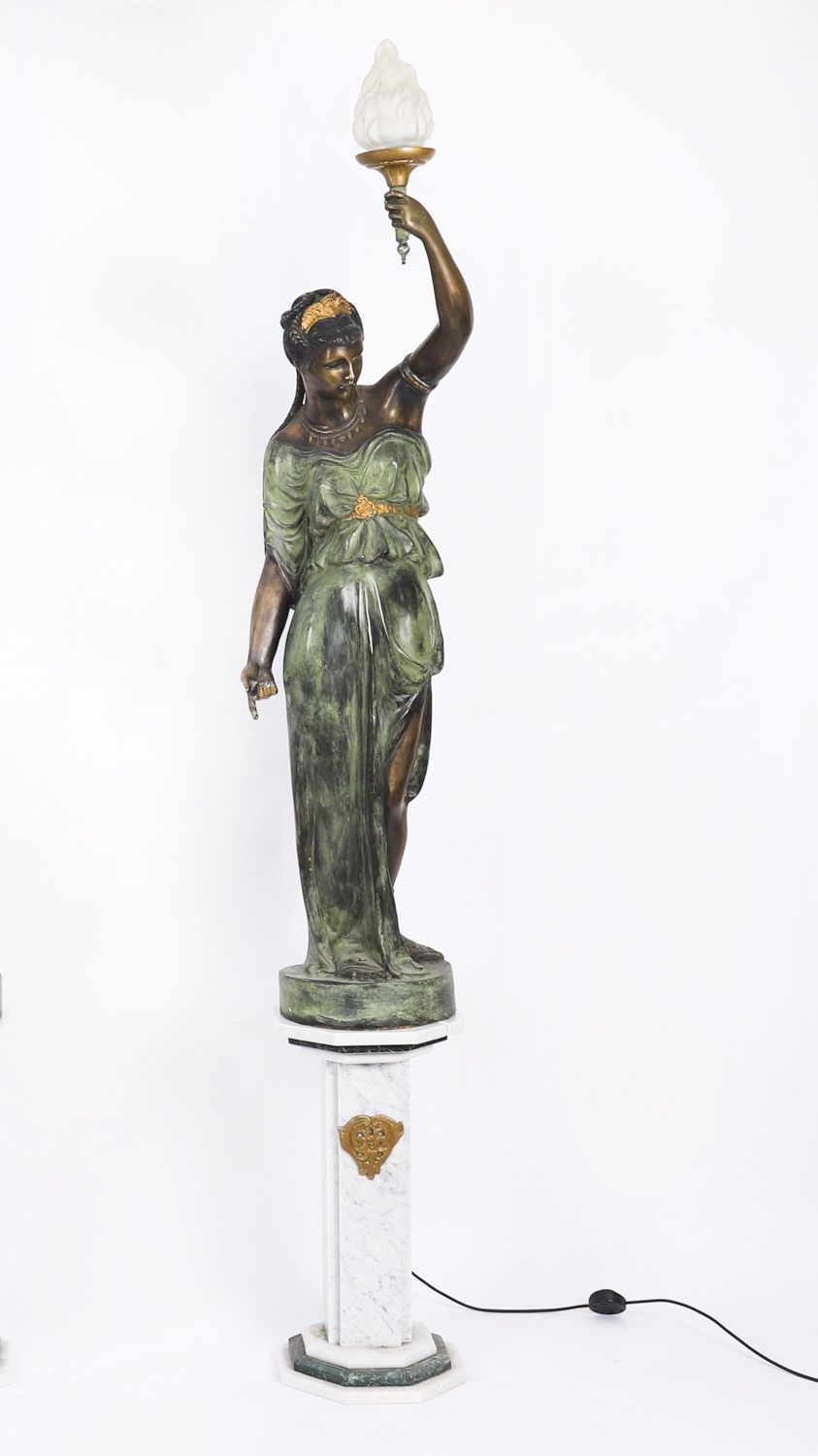 Antique Pair Large 7ft Bronze Libertas Figural Torcheres Lamps F. De Luca C1910 photo for sale