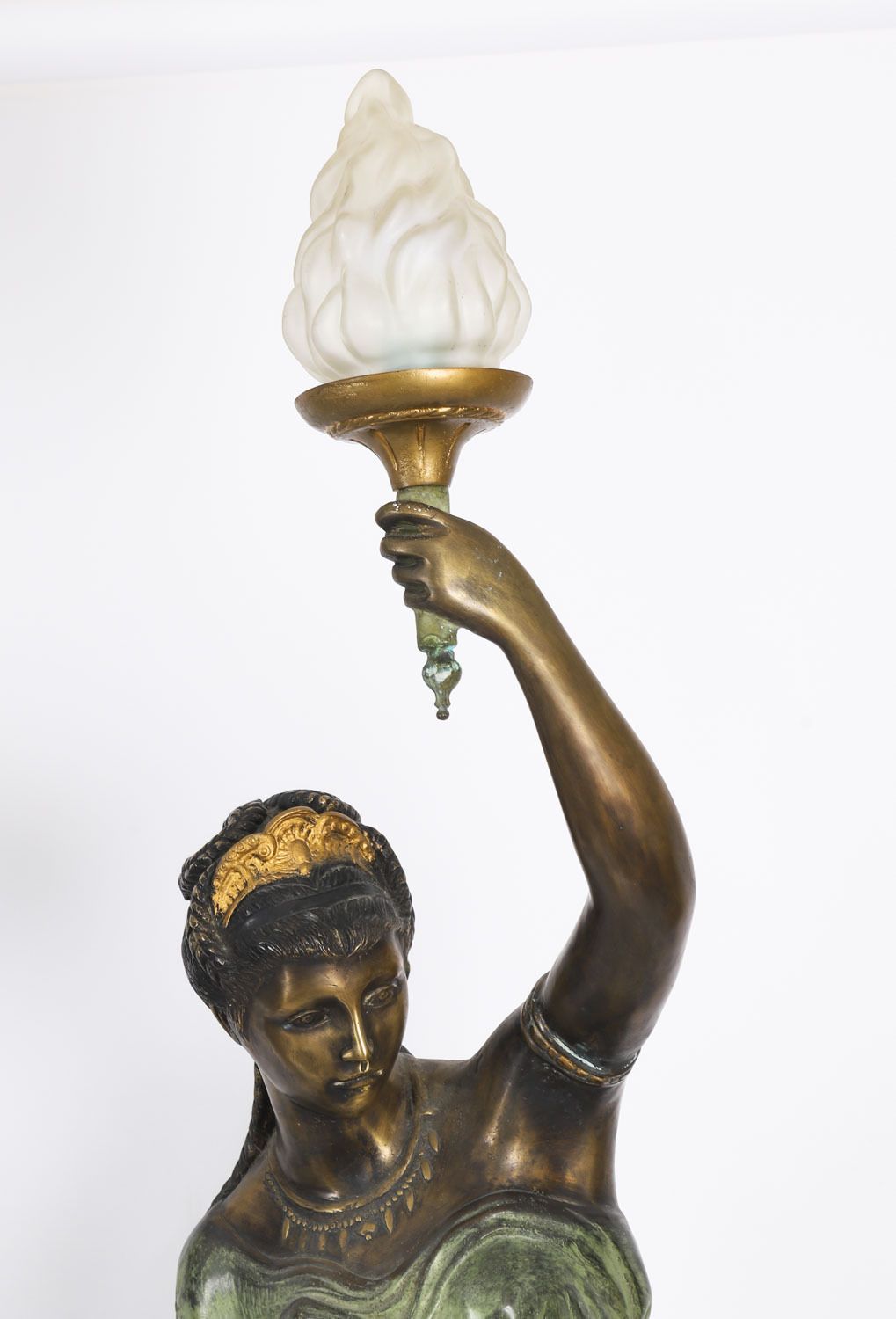 Antique Pair Large 7ft Bronze Libertas Figural Torcheres Lamps F. De Luca C1910 photo 8750.0