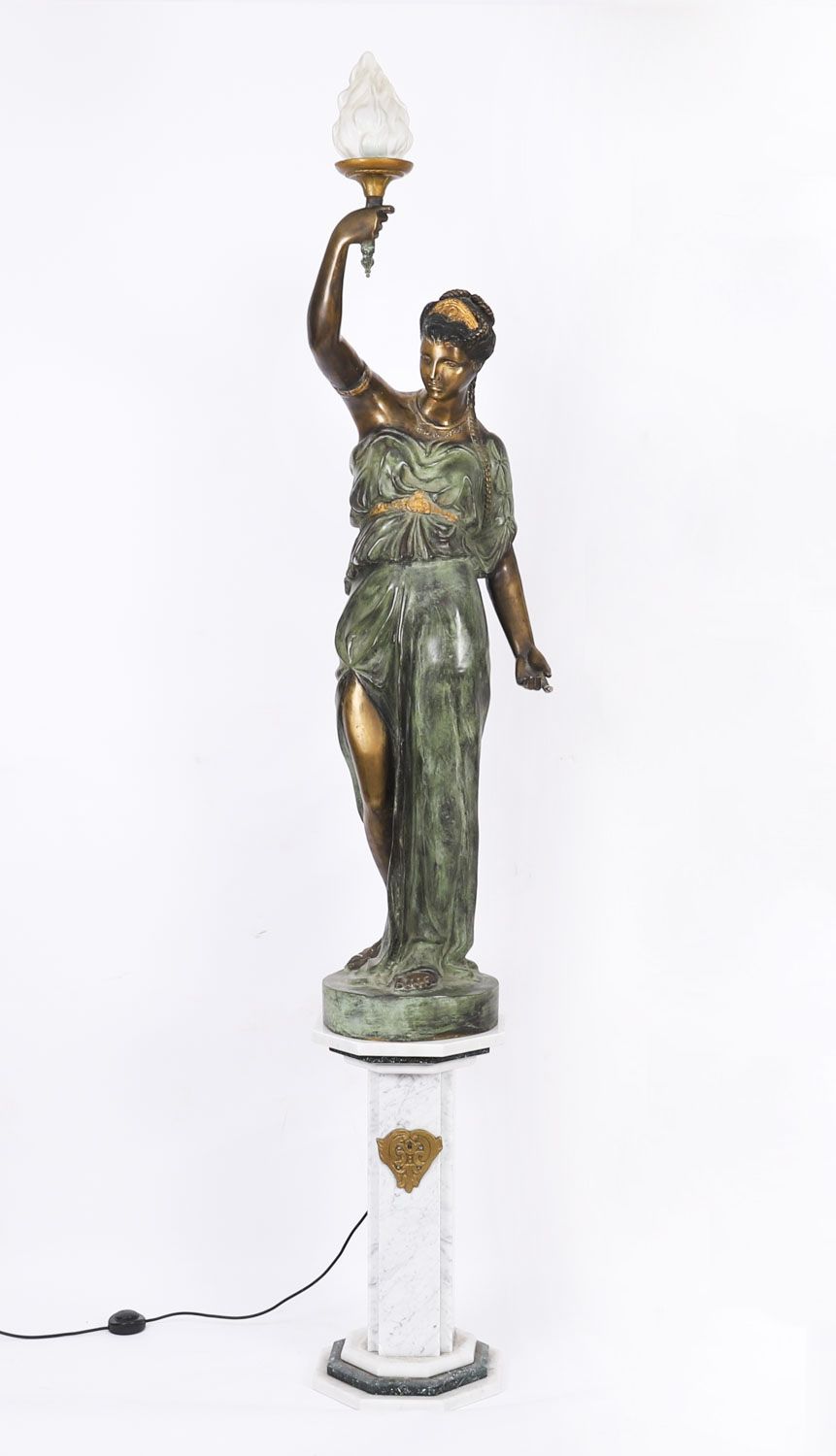 photo furniture Antique Pair Large 7ft Bronze Libertas Figural Torcheres Lamps F. De Luca C1910