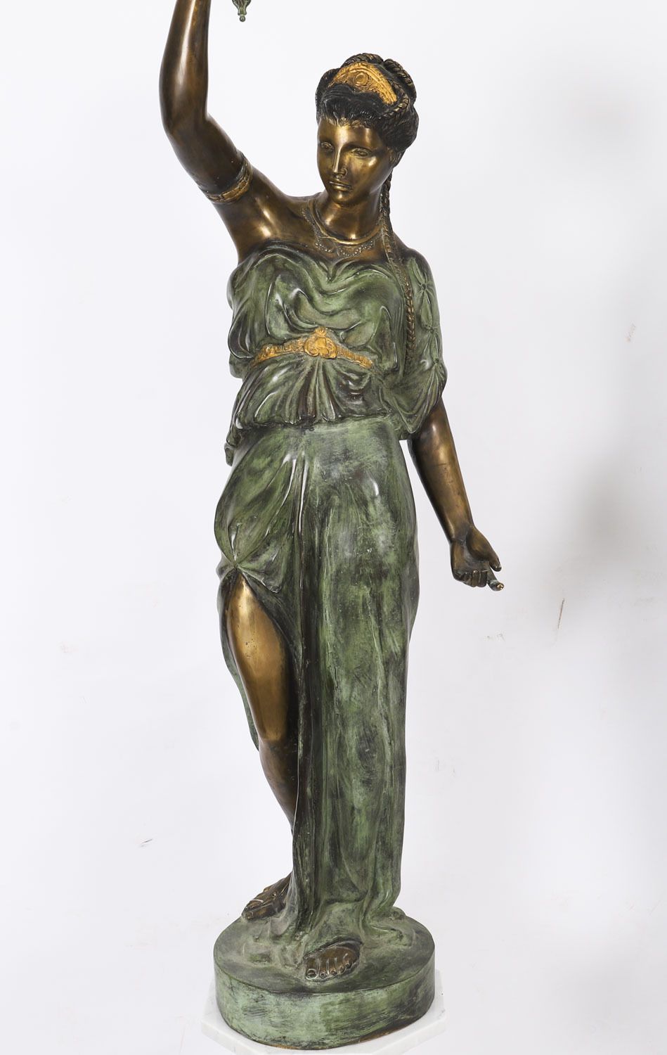 photo for sale Antique Pair Large 7ft Bronze Libertas Figural Torcheres Lamps F. De Luca C1910