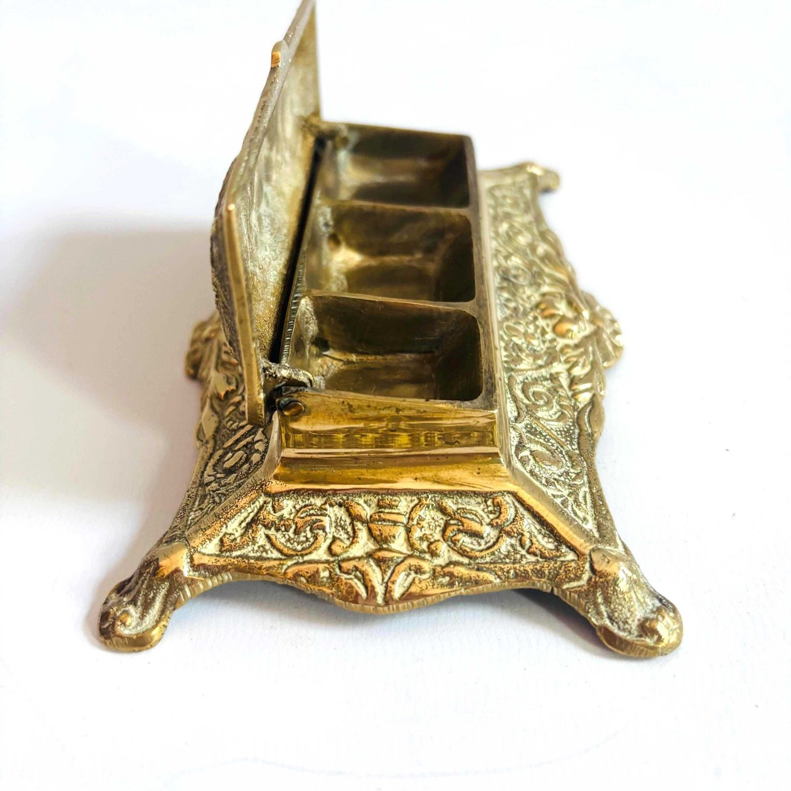 Victorian Gilt Metal Stamp Box: Ornate Desk Casket, C.1890 photo furniture
