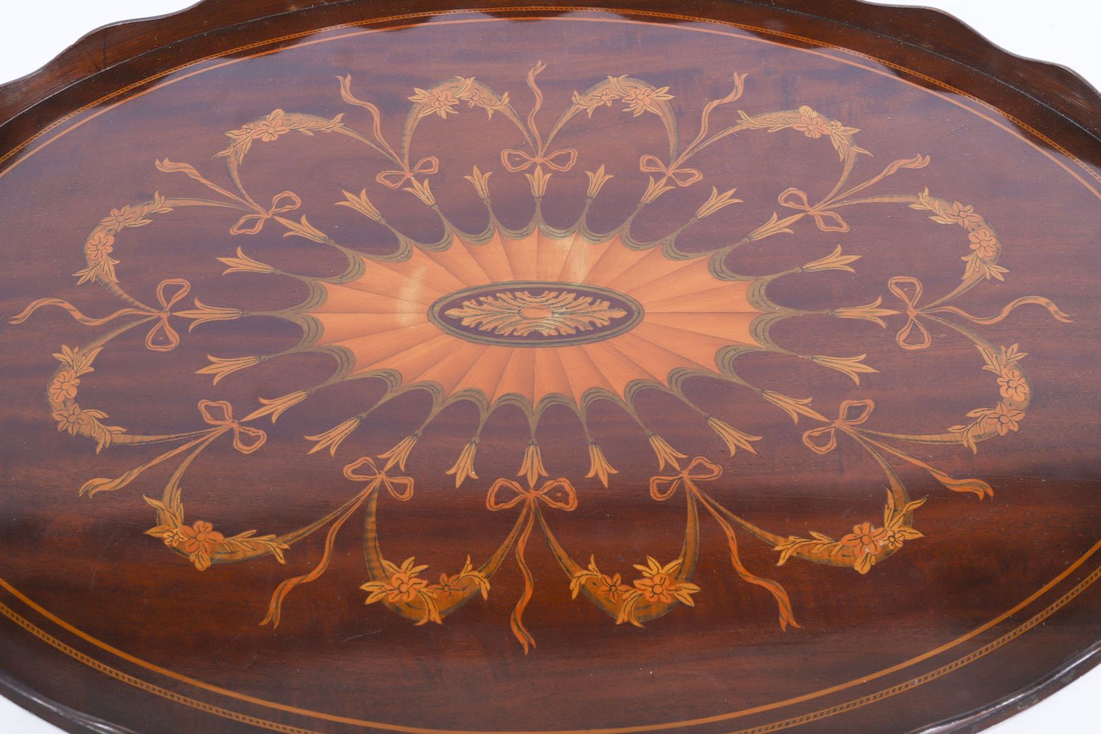 English Oval Edwardian Marquetry Butler's Tray C1900 photo for sale